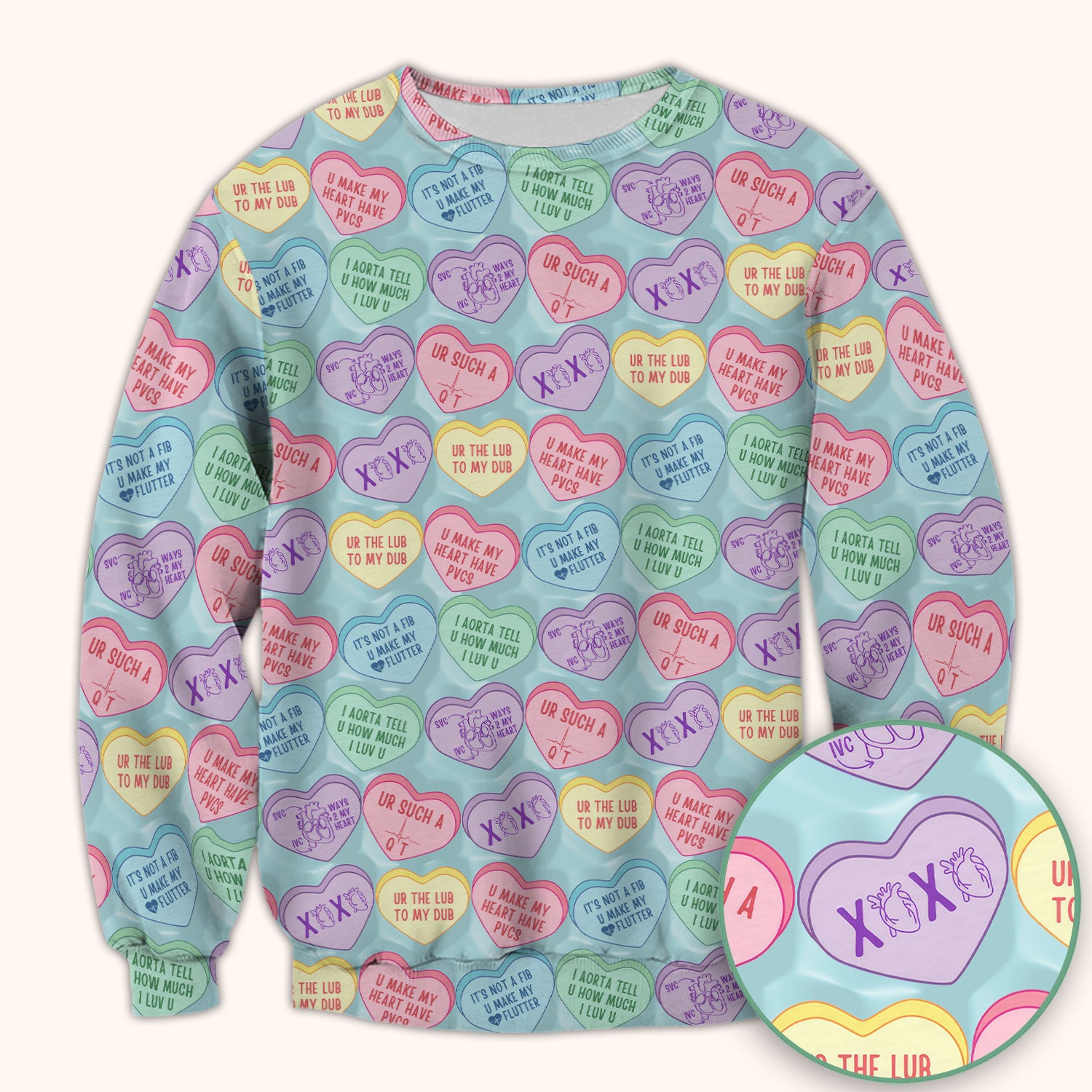 Medical Candy Heart Valentine Pattern Scrub Top, Fun Medical Pattern, Comfortable Scrubs for Nurses