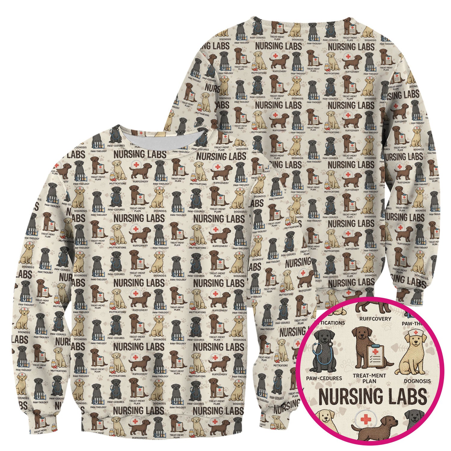 Playful Nursing Labs Dog Pattern Scrub Top, Comfortable Scrubs for Nurses