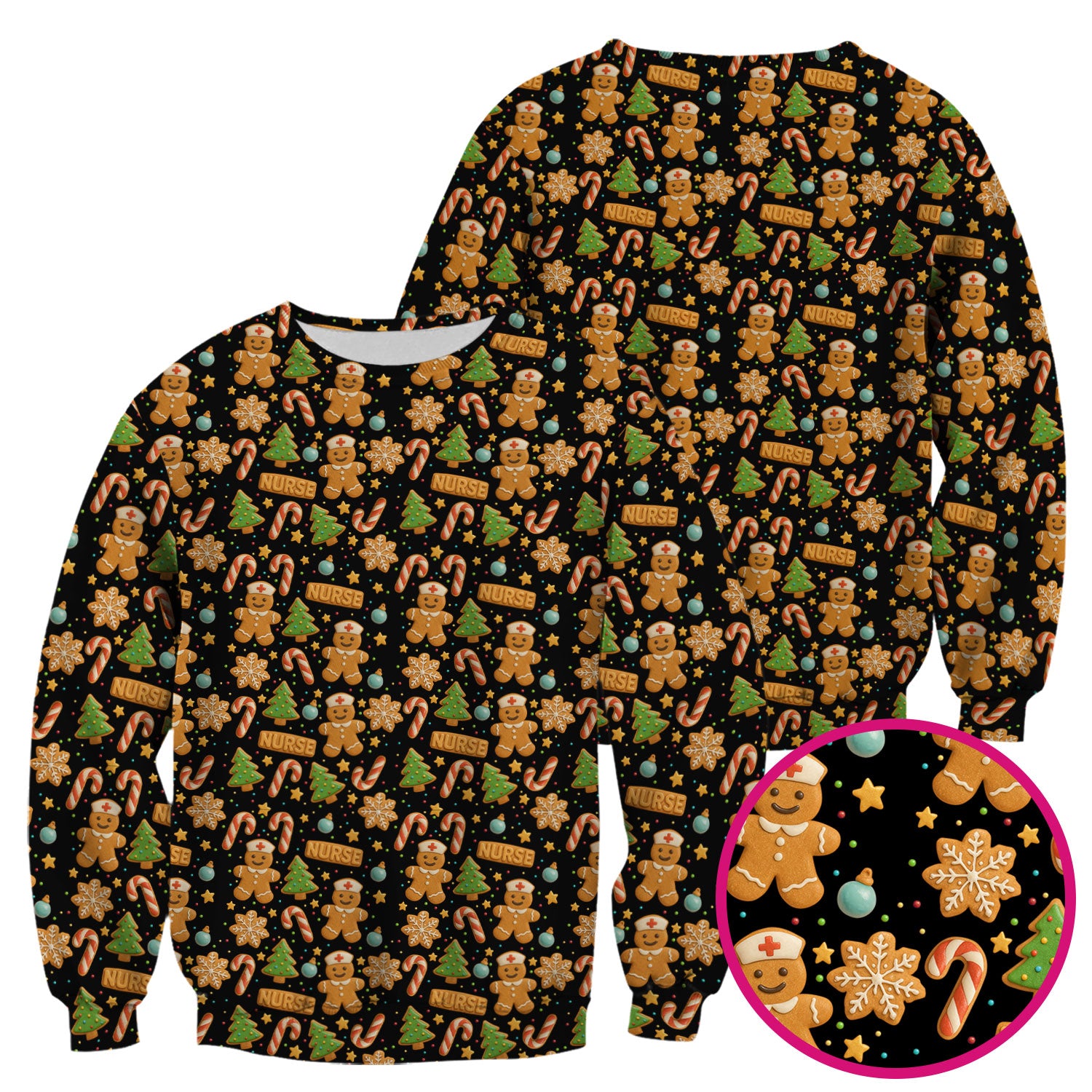 Gingerbread Scrubs Christmas Edition - Cute Cookie Pattern Medical Scrub Top for Women - Holiday Christmas Scrubs with Fun Festive Print