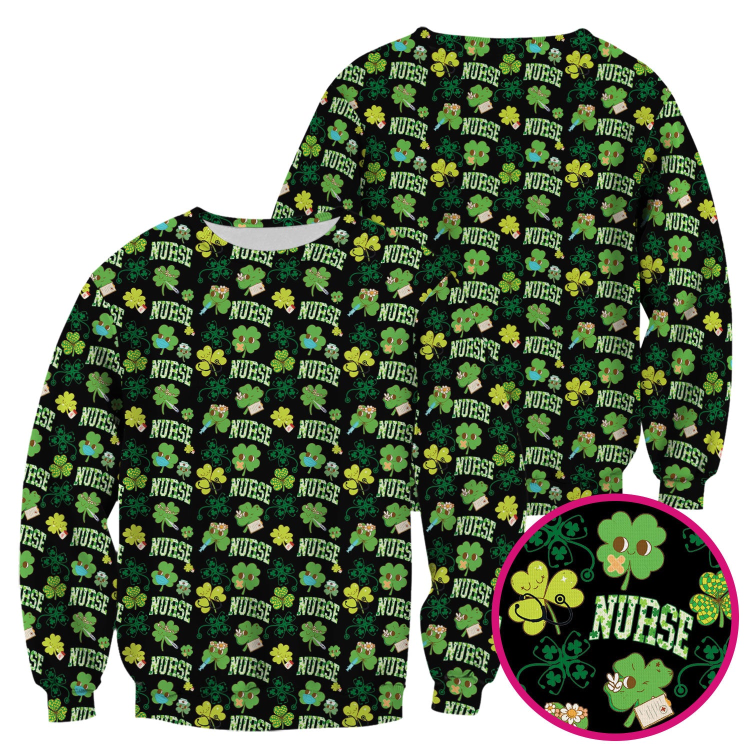 Lucky Shamrock Nurse Scrub Top, St. Patrick’s Day Nursing Shirt, Breathable Fabrics Nursing Uniform