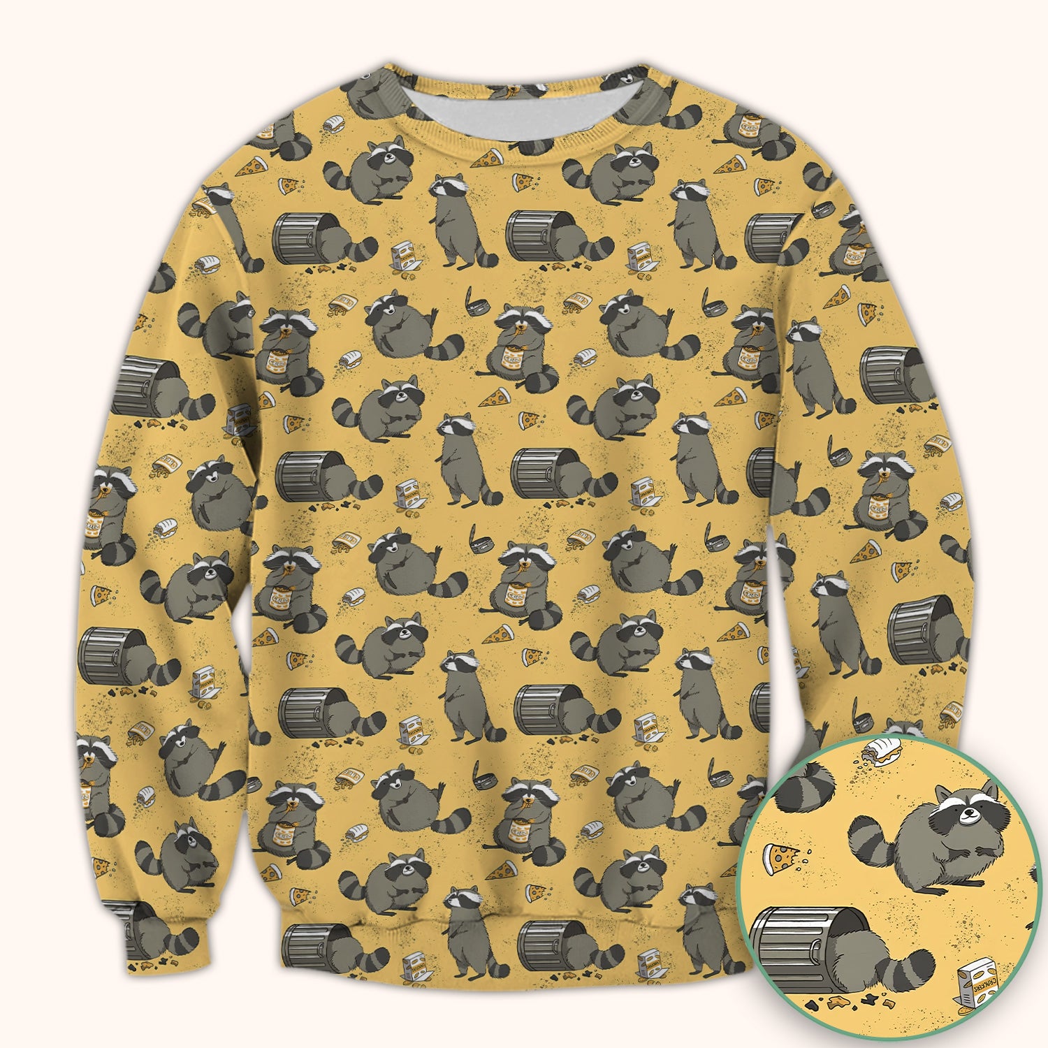 Raccoon Snack And Trash Can Pattern Scrub Top, Breathable Fabrics Nursing Uniform