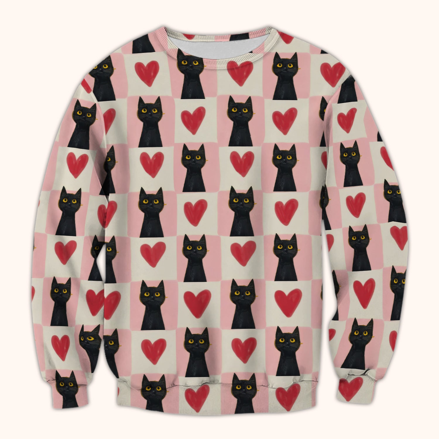 Cute Black Cat Heart Print V Neck Nursing Scrub Top, Comfortable Medical Uniform