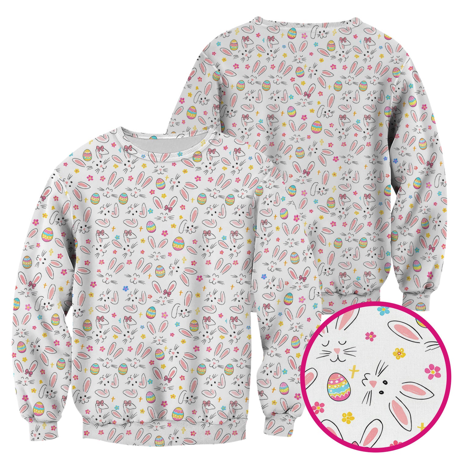Easter Bunny Faces And Pastel Egg Print Scrub Top, Comfortable Scrubs for Nurses