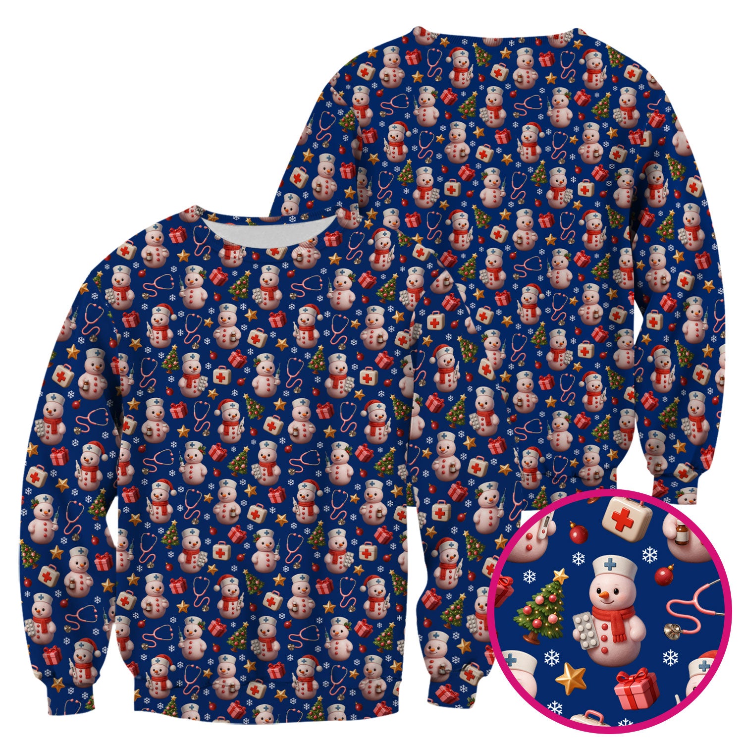 Snowman Pattern Christmas Nurse Scrub Top - Cute Holiday Medical Shirt - Funny Festive Scrubs Gift for RN LPN CNA Nurses