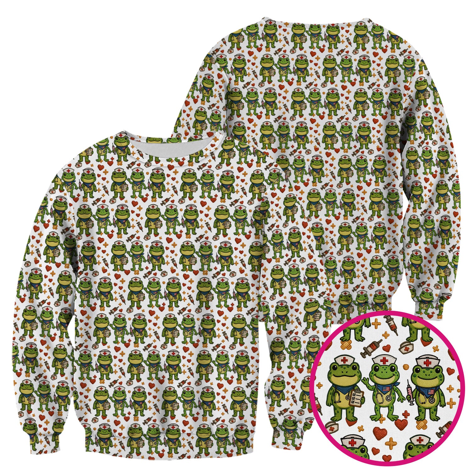 Frog Pattern Scrub Top, Cute Frog Scrub Shirt, Breathable Fabrics Nursing Uniform