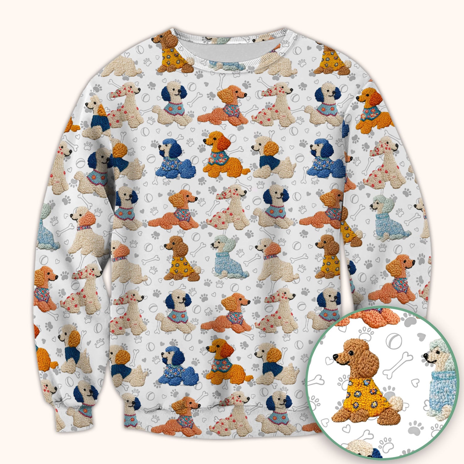 Cute Colorful Poodle Pattern Scrub Top, Comfortable Scrubs for Nurses