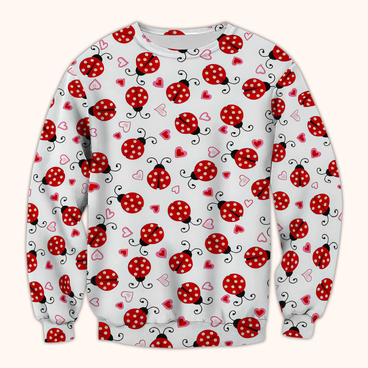 Cute Ladybug Heart Love Pattern Scrub Top, Breathable Fabrics Nursing Uniform