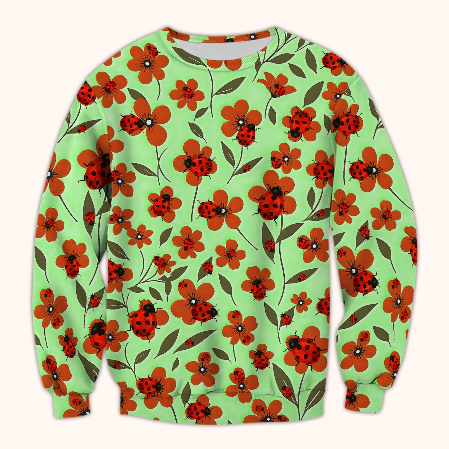 Ladybug on Orange Floral Garden Pattern Scrub Top, Comfortable Scrubs for Nurses