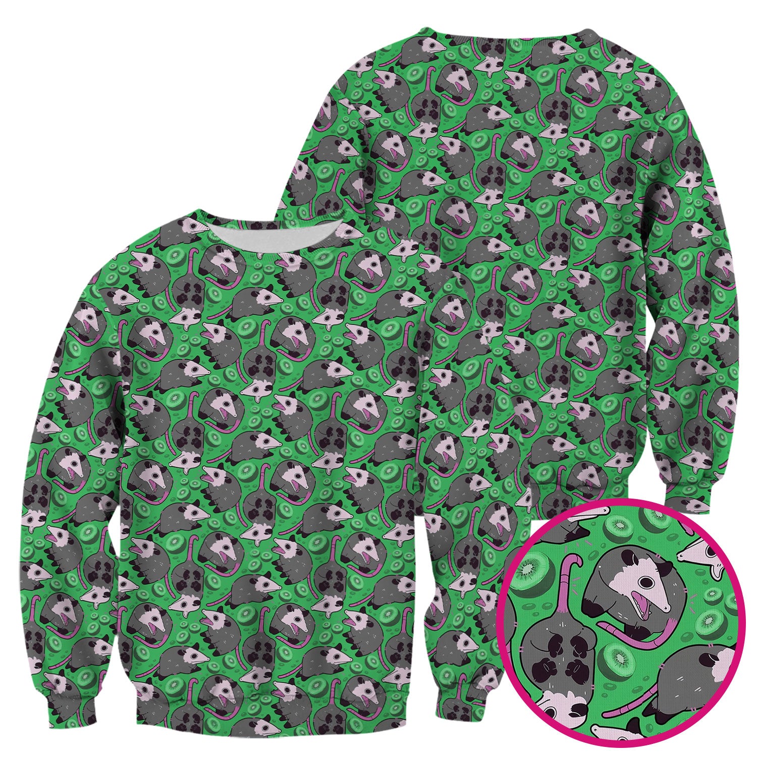 Funny Opossum Kiwi Scrub Top, Quirky Cartoon Animal Nursing Uniform