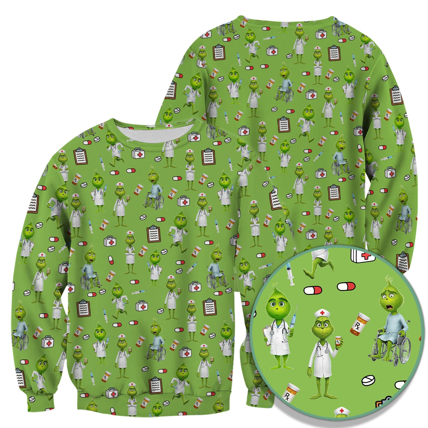 Funny Grinch Scrub Top - Christmas Medical Uniform for Women - Funny Holiday Nursing Gift for RN LPN CNA