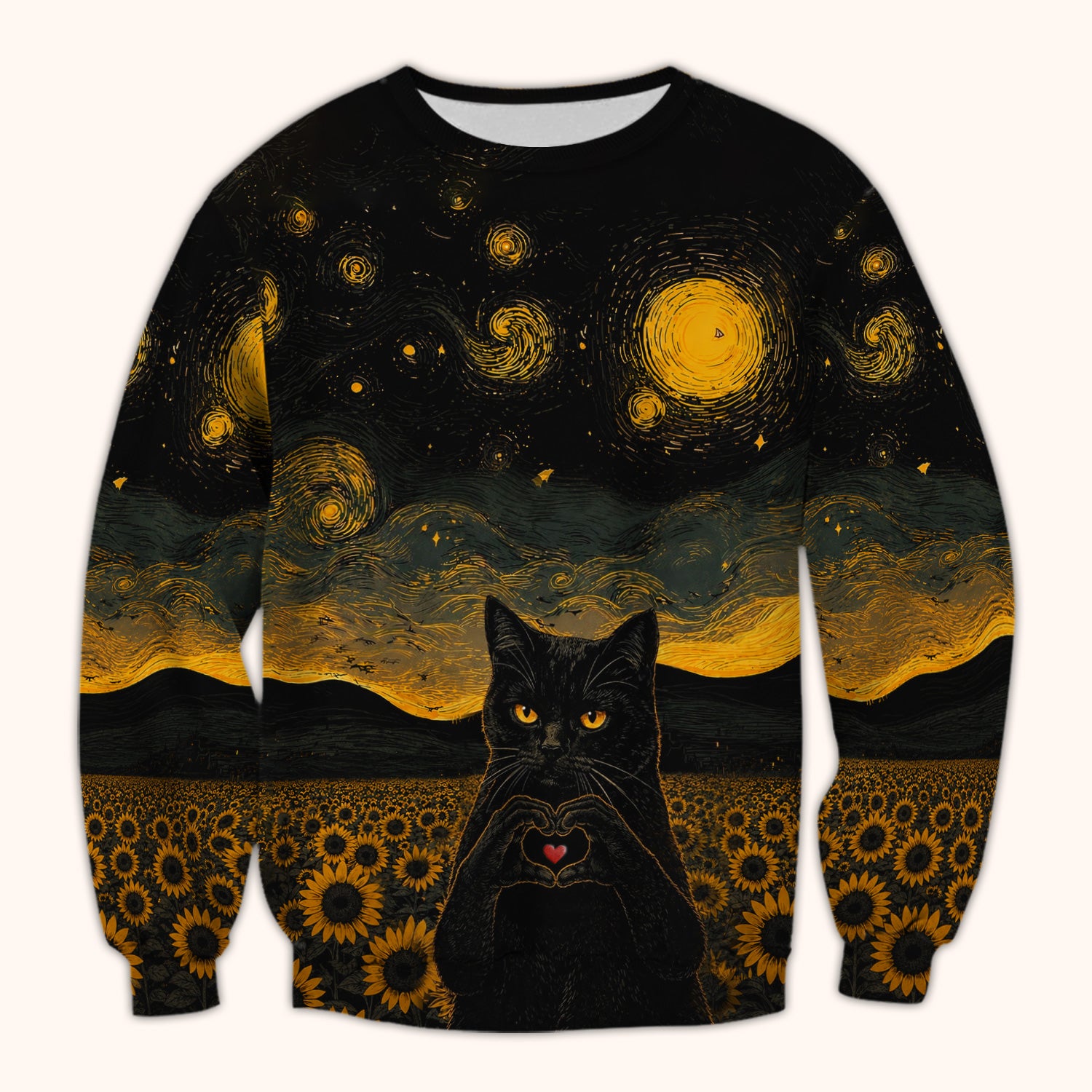 Cute Black Cat Sunflower Night Pattern Scrub Top, Comfortable Scrubs for Nurses
