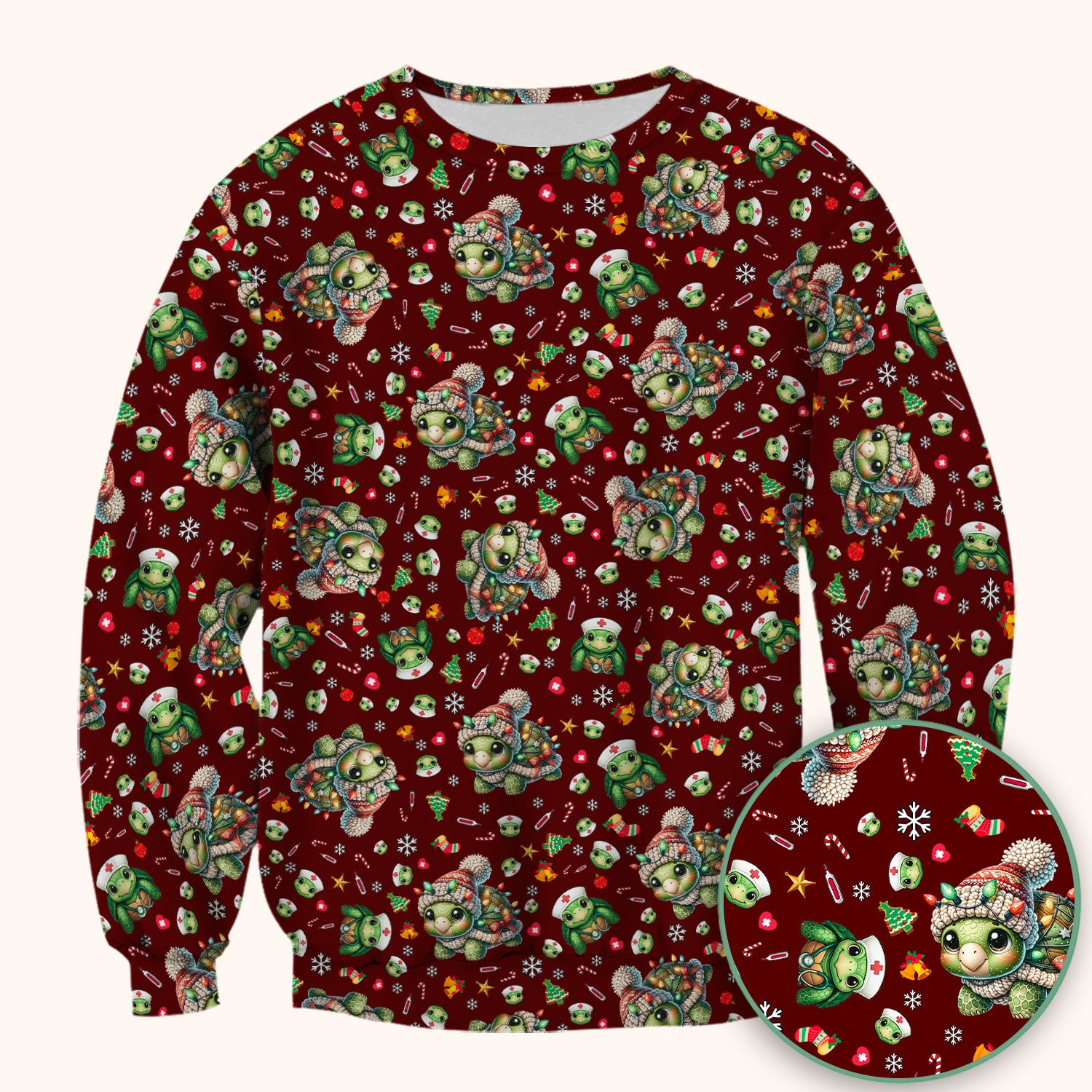 Christmas Turtle Scrub Top - Cute Funny Nurse Shirt - Holiday Medical Uniform for Women RN LPN CNA Gift Idea