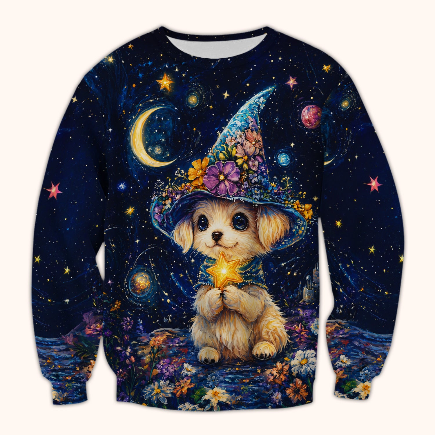 Cute Puppy Wizard Nurse Pattern Scrub Top, Comfortable Scrubs for Nurses