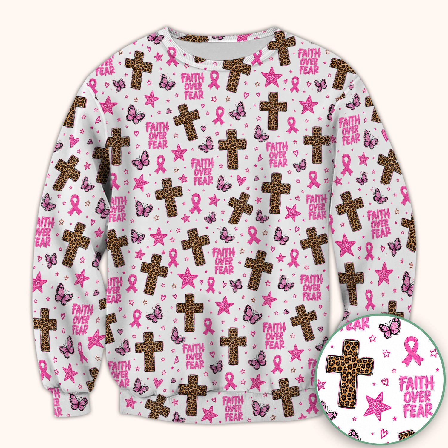 Faith Over Fear Breast Cancer Scrub Top, Comfortable Scrubs for Nurses