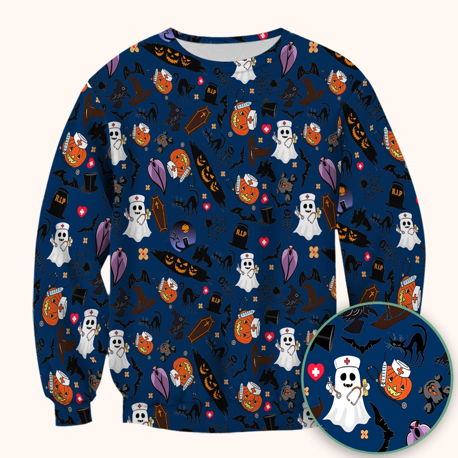 Spooky Halloween Scrub Top - Pumpkin Ghost Bat Nurse Shirt - Wicked Witch Medical Uniform for Women RN CNA LPN