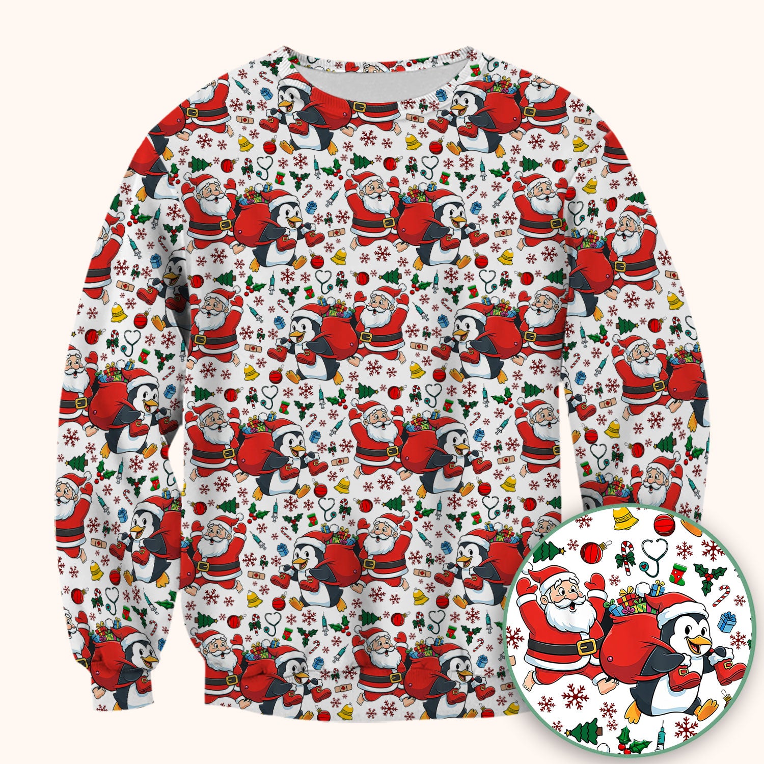 Funny Penguin Christmas Scrub Top - Santa Holiday Nurse Uniform for Women - Medical Gift for RN CNA LPN