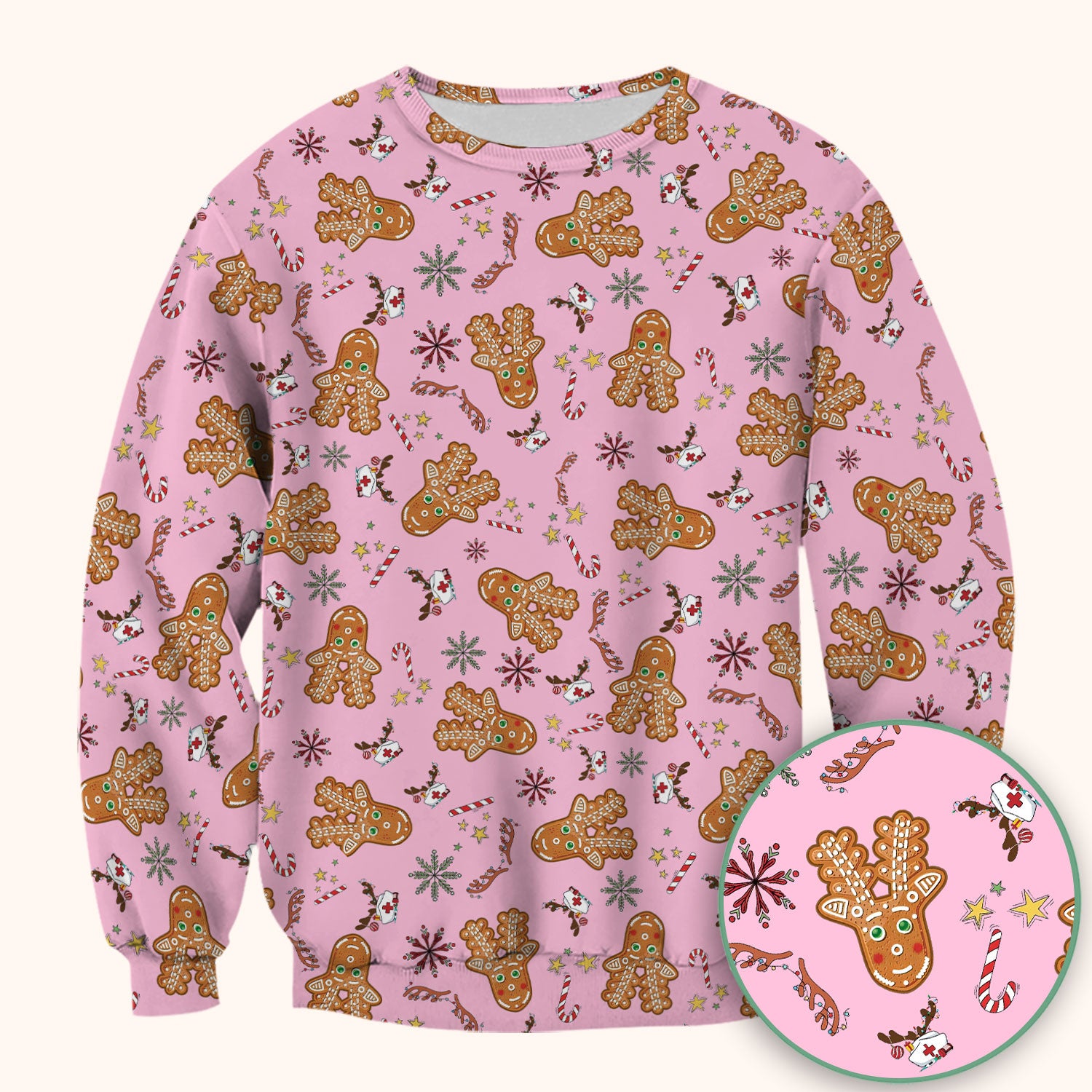 Gingerbread Cookies Reindeer Scrub Top - Funny Christmas Gingerbread Nursing Uniform - Comfortable Scrubs for Nurses