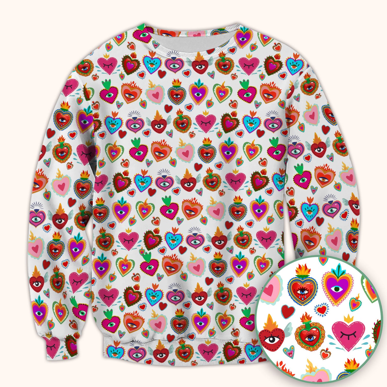 Valentine Colorful Sacred Heart Print Medical Scrub Top, Comfortable Scrubs for Nurses