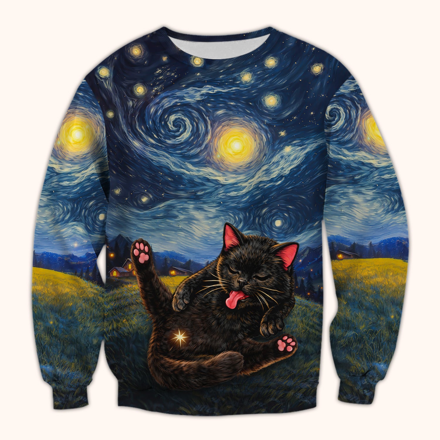 Funny Black Cat Cosmic Night Sky Pattern Scrub Top, Comfortable Scrubs for Nurses