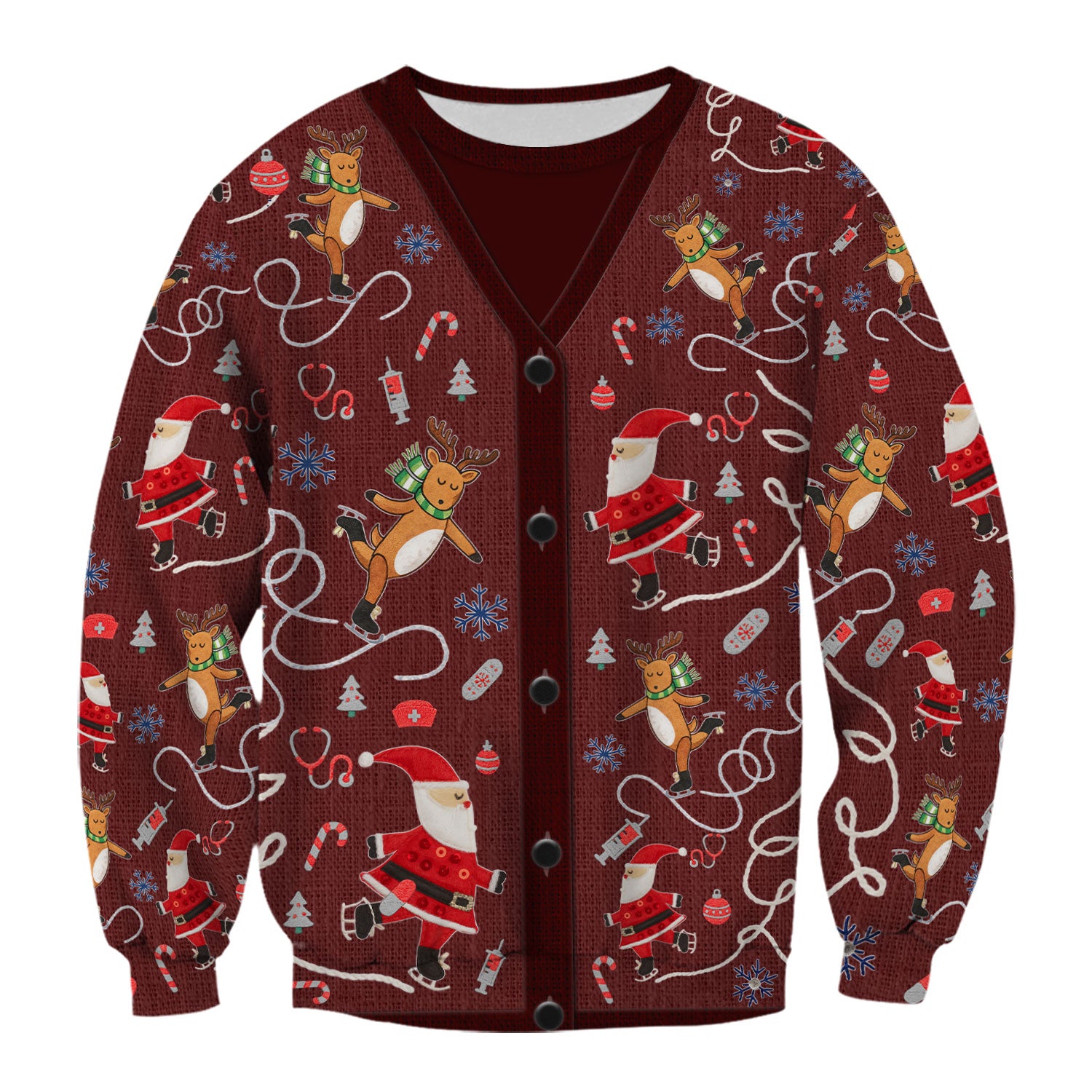 Christmas Reindeer Santa Nurse Scrub Top, Cute Holiday Medical Uniform Shirt for Women