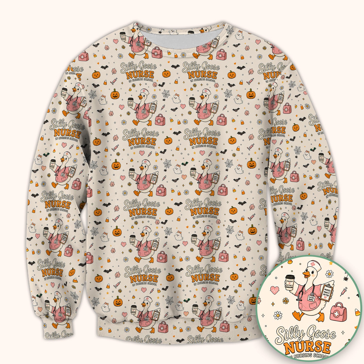 Funny Halloween Silly Goose Pattern Scrub Top, Comfortable Scrubs for Nurses