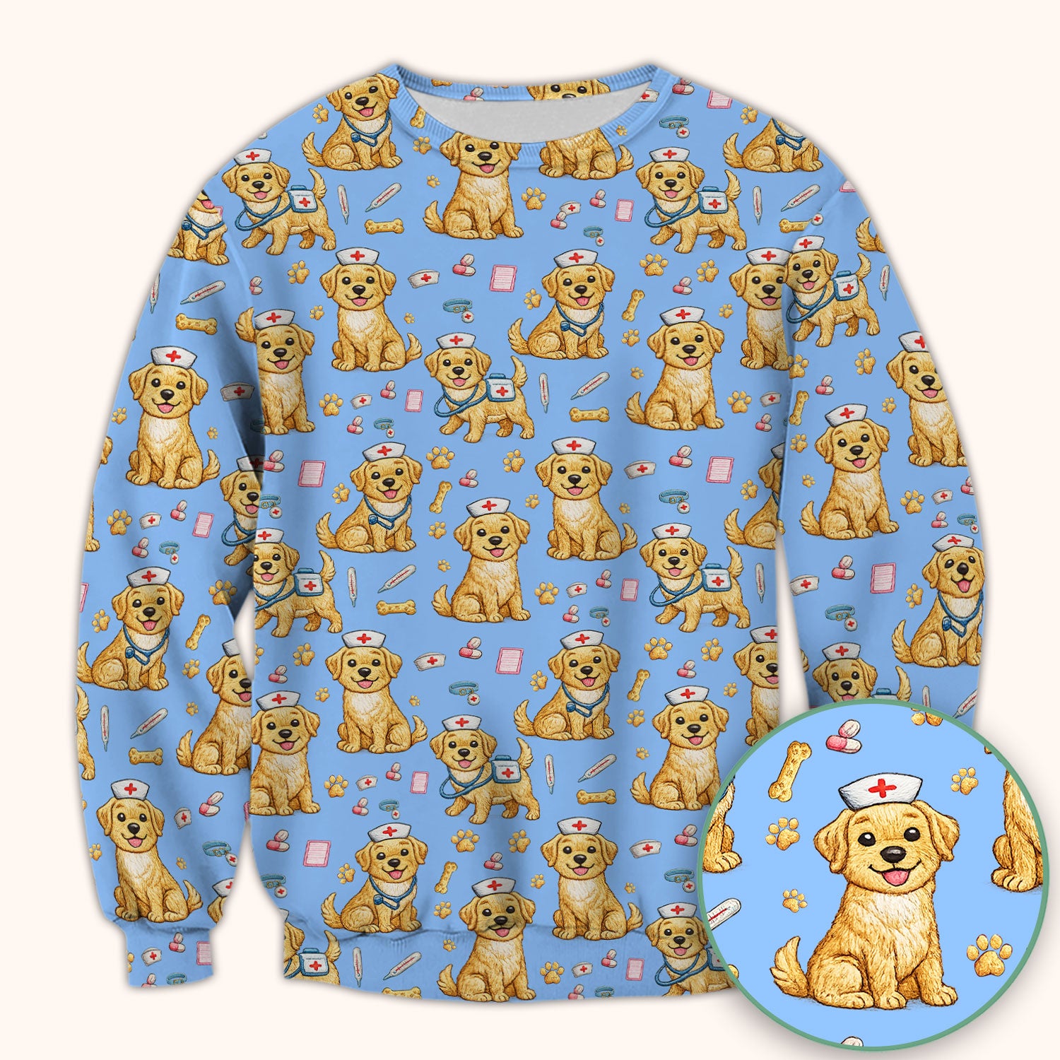 Cute Puppy Nurse Medical Print Scrub Top, Comfortable Scrubs for Nurses