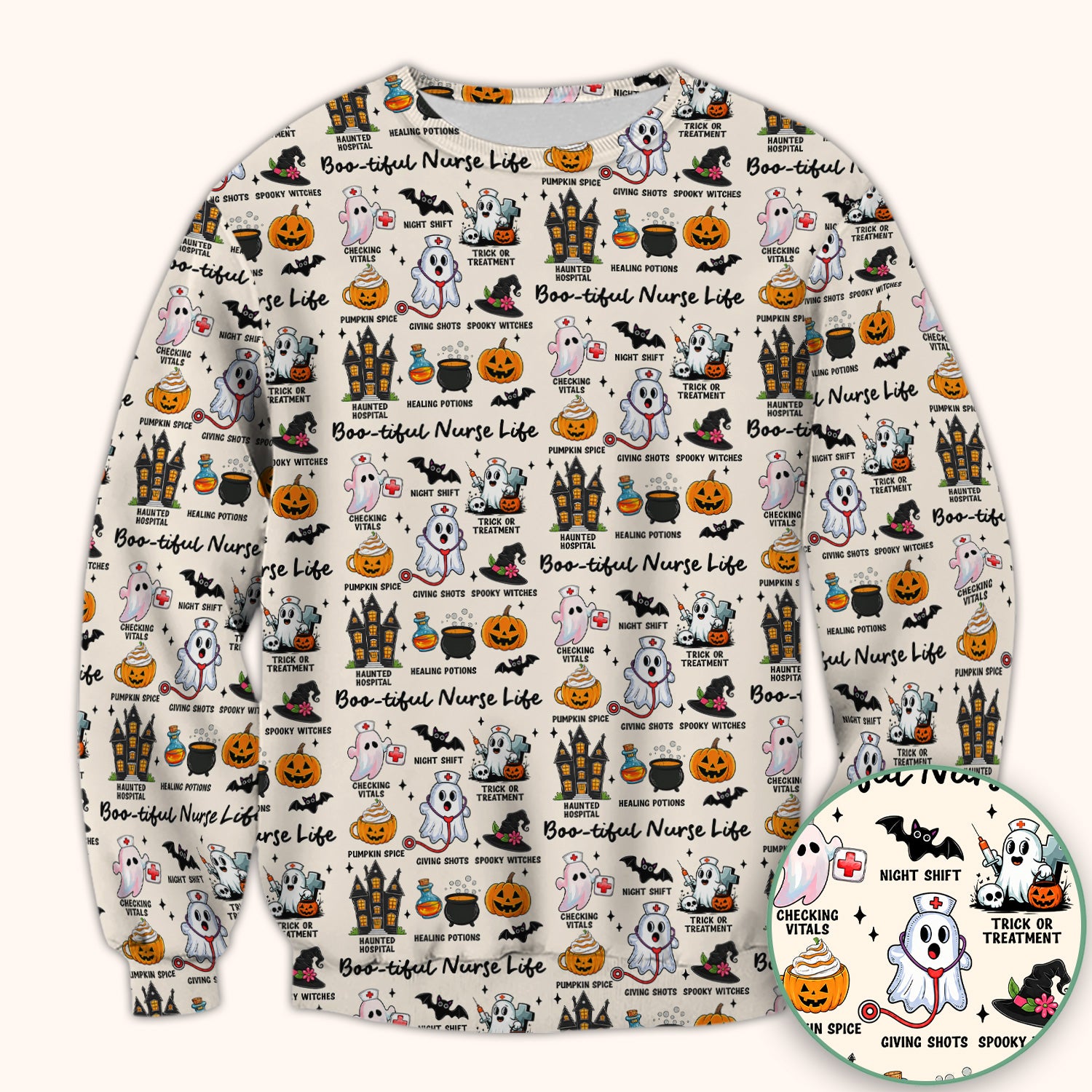 Spooky Halloween Boo-tiful Nurse Life Scrub Top, Comfortable Scrubs for Nurses
