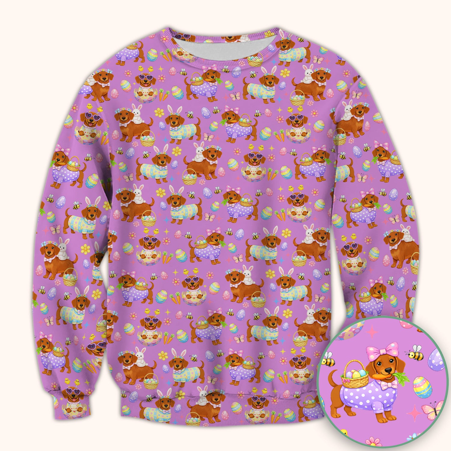 Cute Easter Dachshund Dog Pattern Scrub Top, Breathable Healthcare Uniform Top
