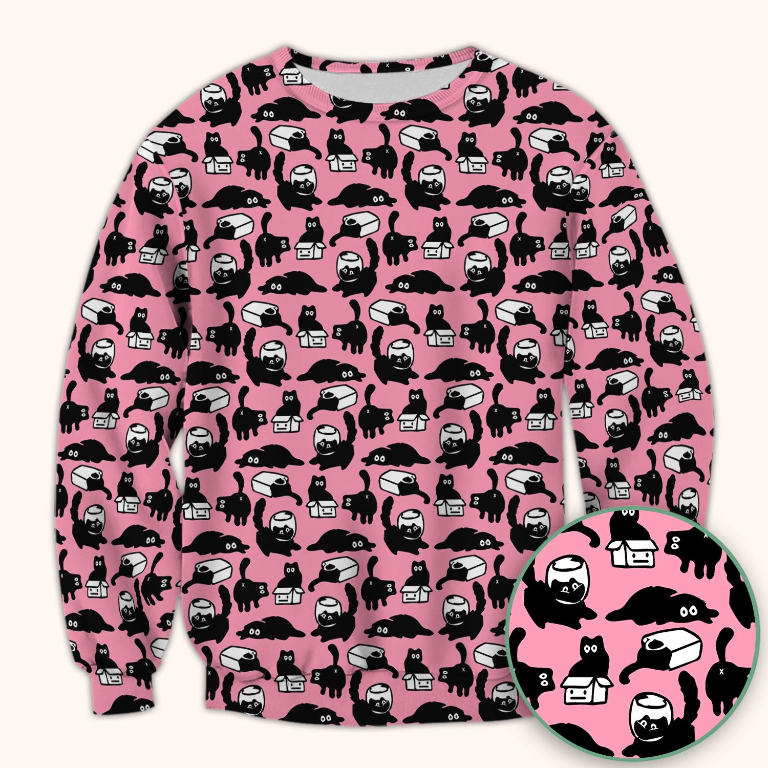 Dark Playful Cat Cartoon Pattern Scrub Top, Comfortable Scrubs for Nurses