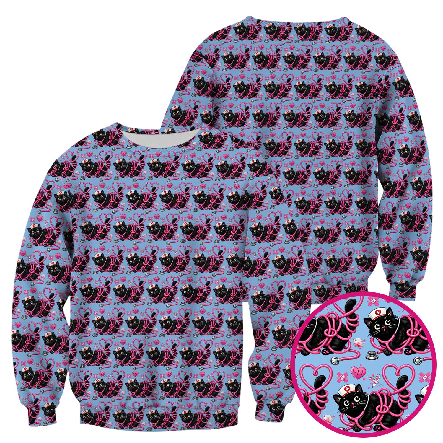 Valentine Cute Cat Nurse Heart Print Scrub Top, Comfortable Scrubs for Nurses