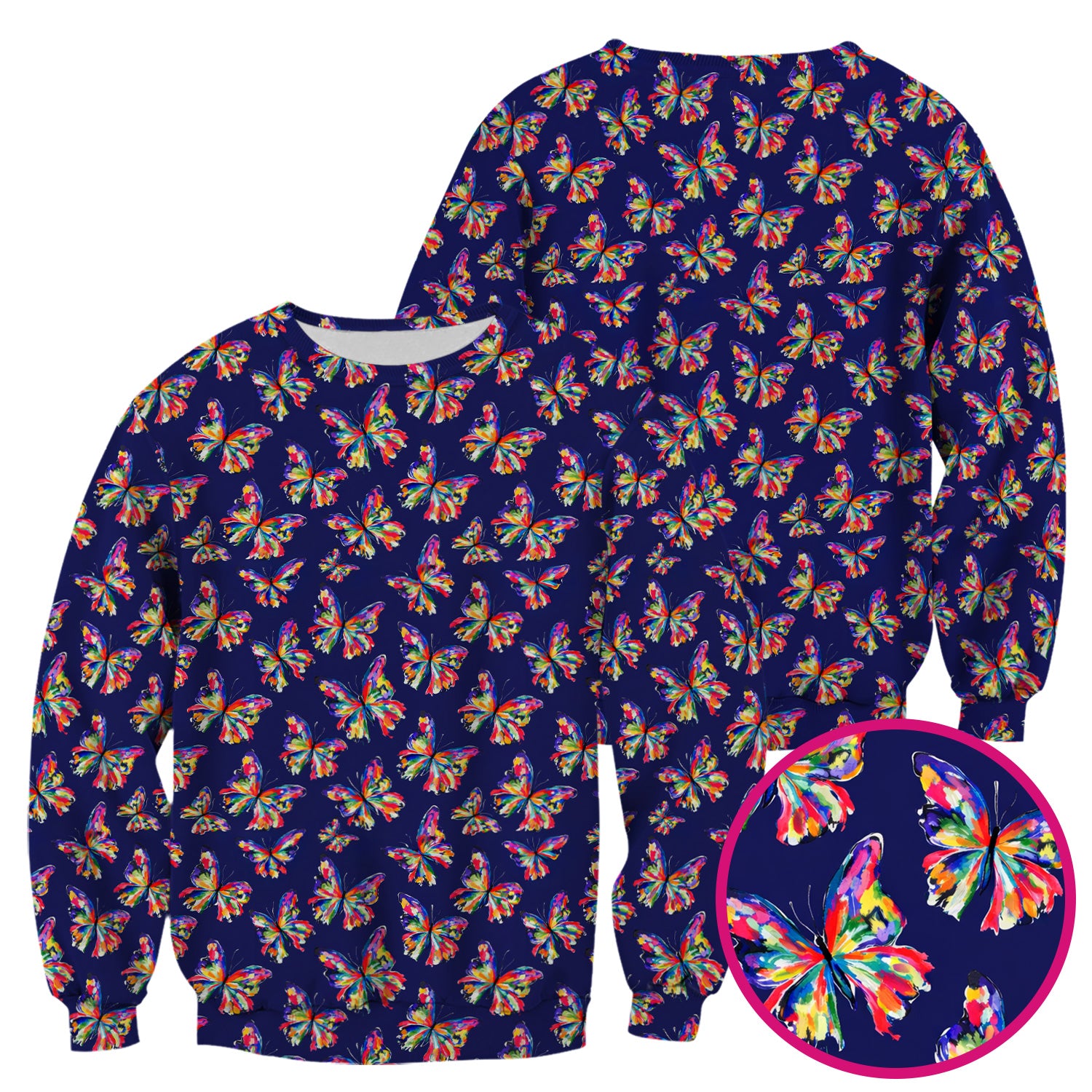 Vibrant Rainbow Butterfly Pattern Scrub Top, Comfortable Scrubs for Nurses