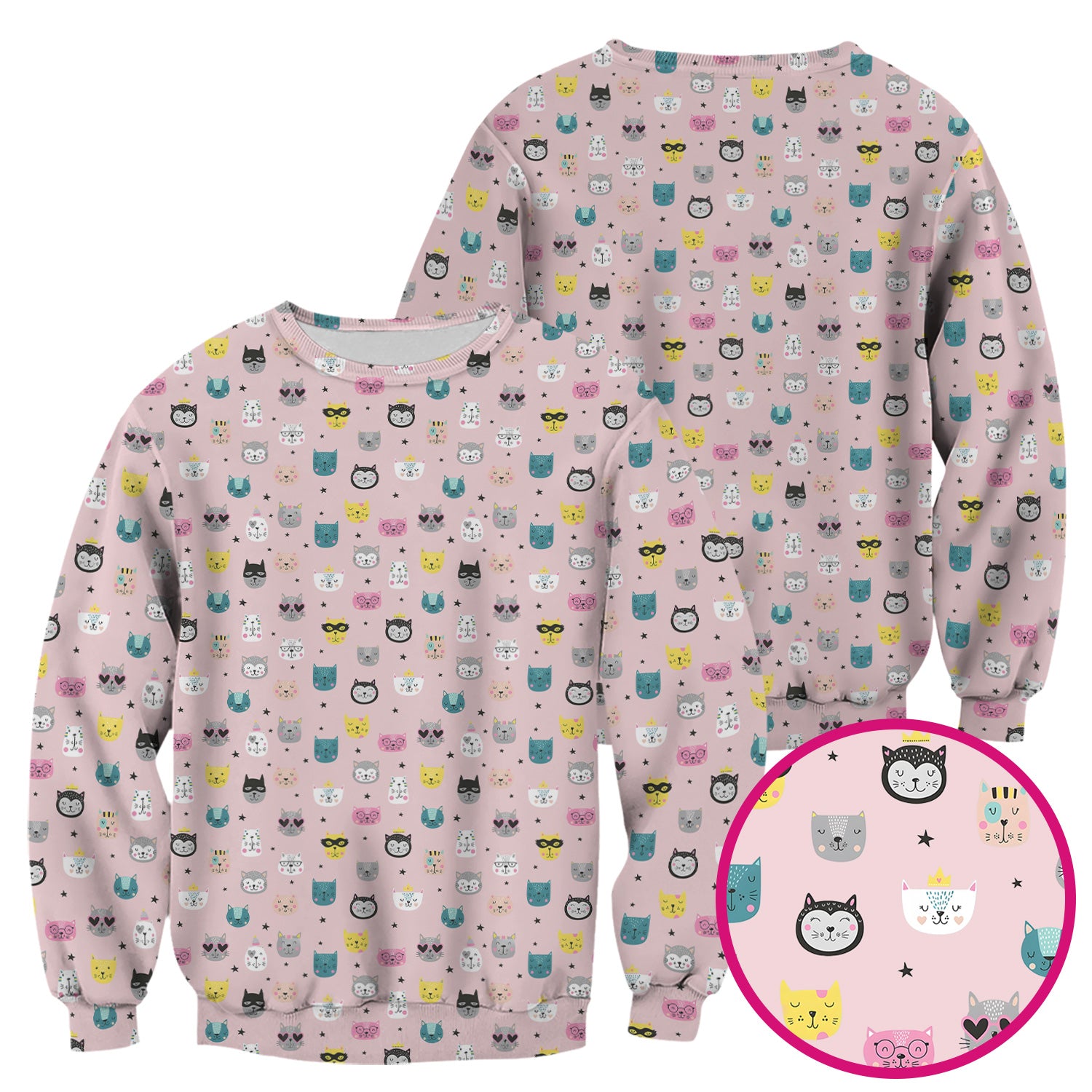 Cute Colorful Cat Pattern Scrub Top, Comfortable Scrubs for Nurses