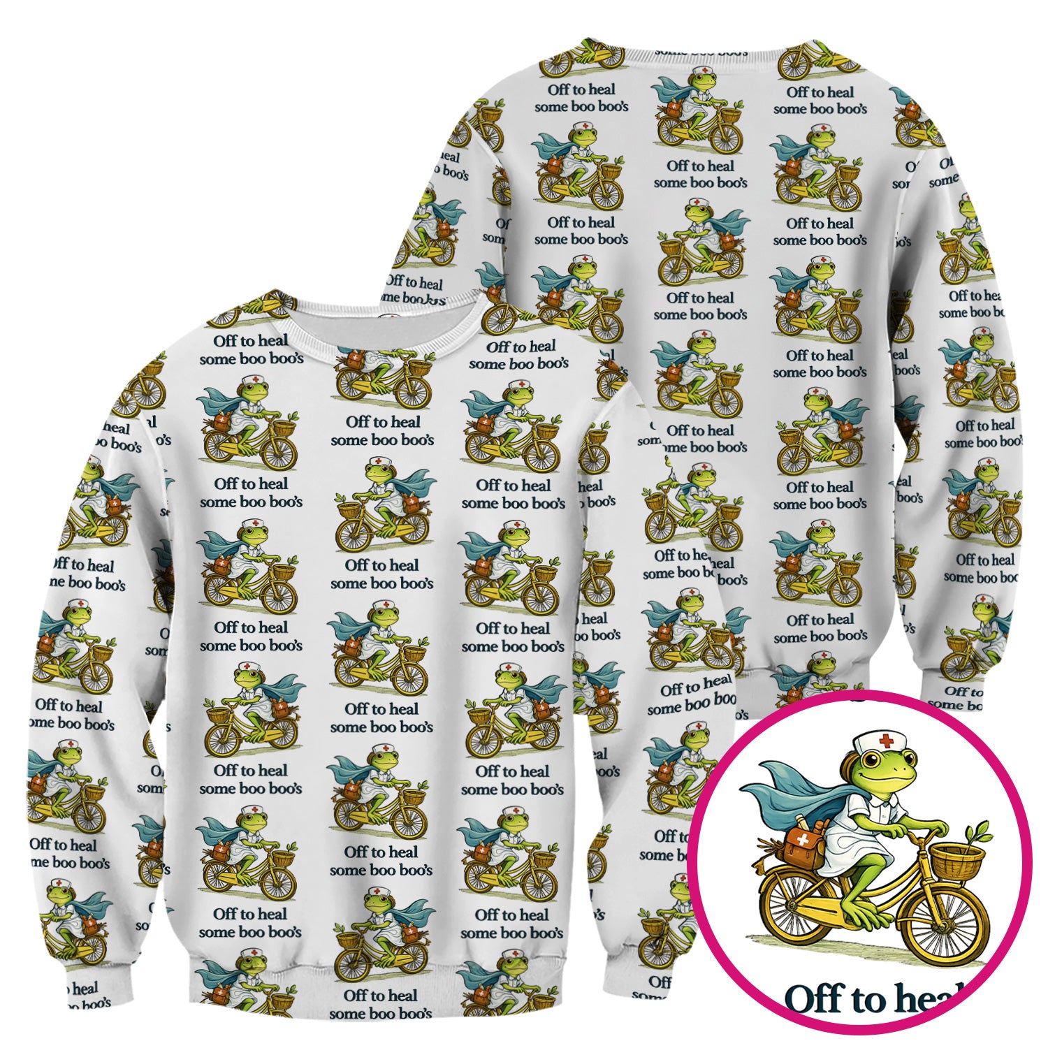 Funny Frog Nurse Cycling Pattern Scrub Top, Comfortable Scrubs for Nurses