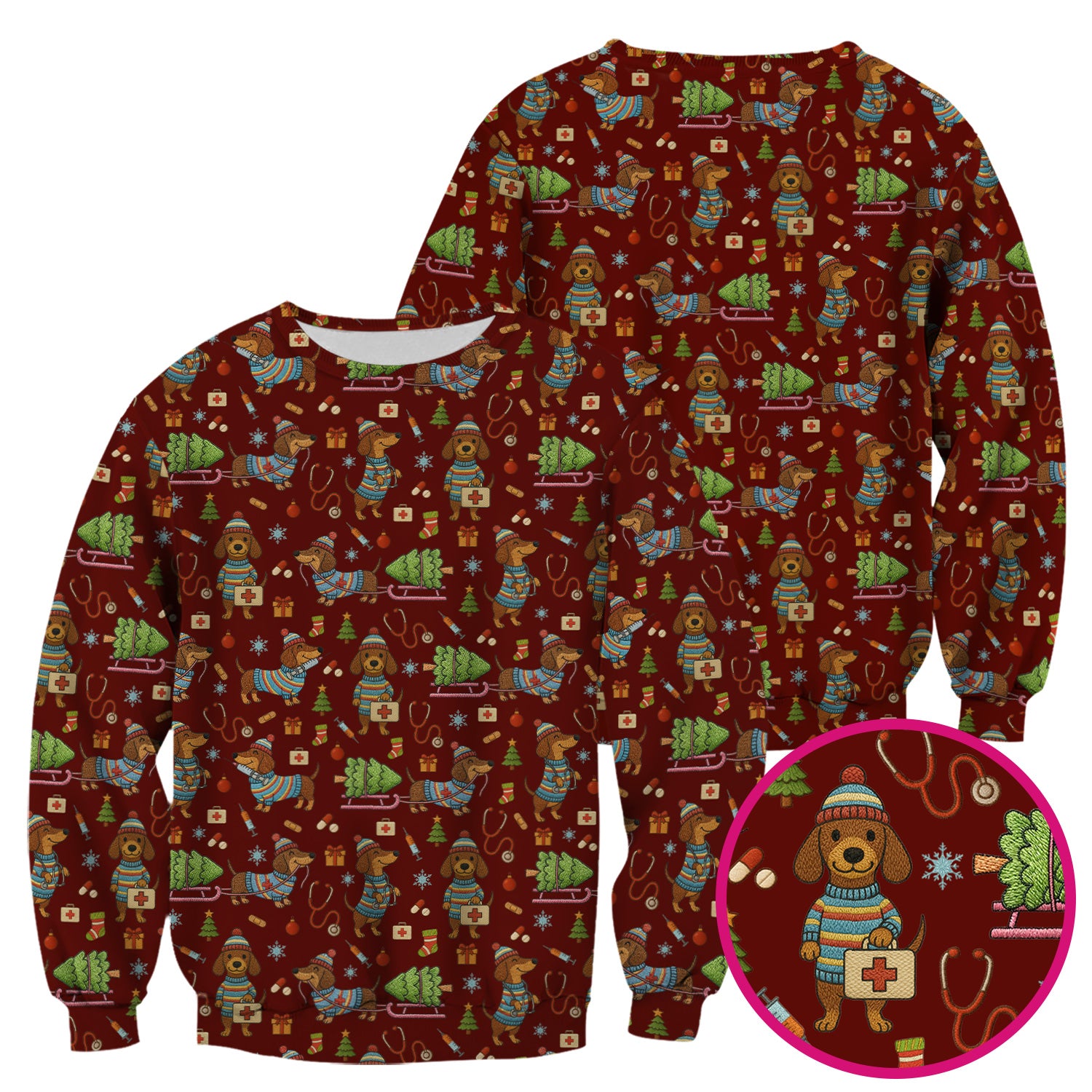 Dachshund Dog Scrub For Nurse, Funny Wiener Dog Lover Gift, Cute Dog 3D Knit Pattern Shirt