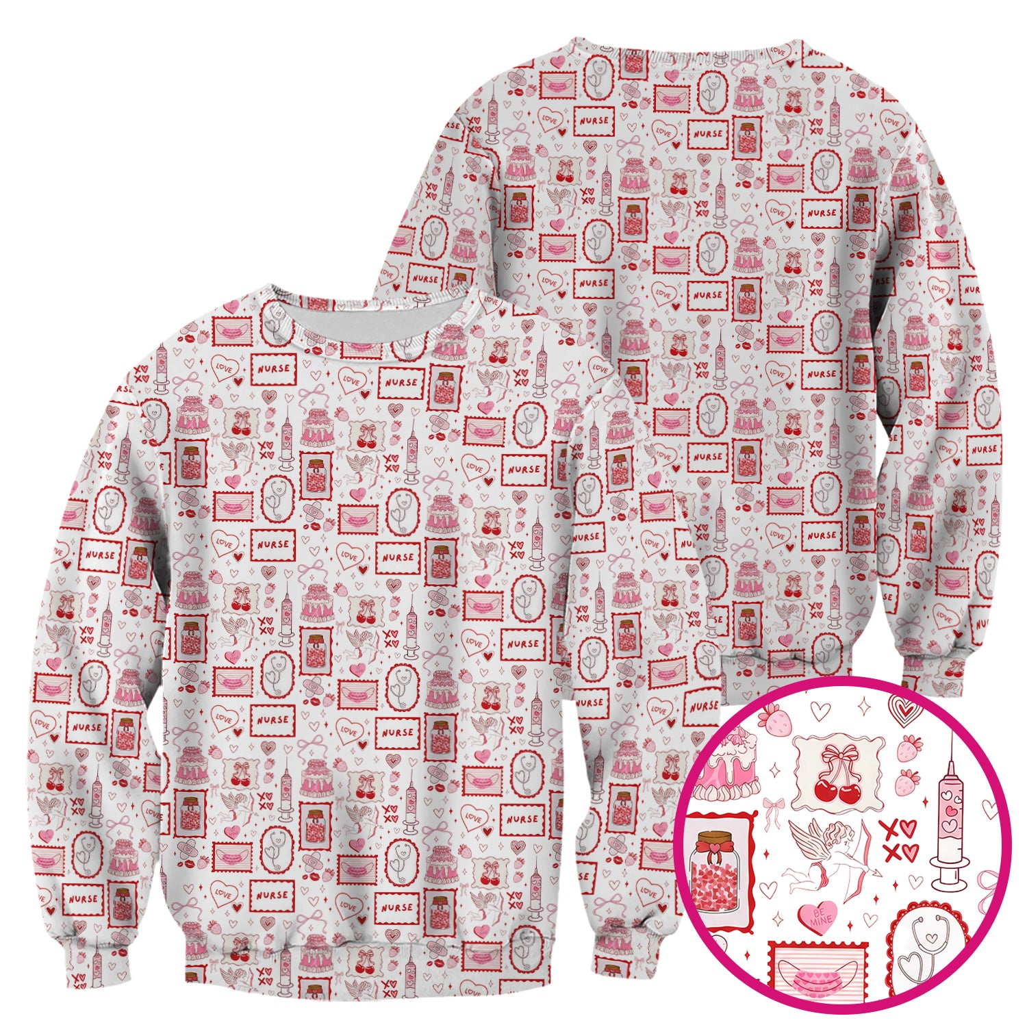 Nurse Icons Hearts Syringes Valentine Scrub Top, Breathable Nursing Uniform