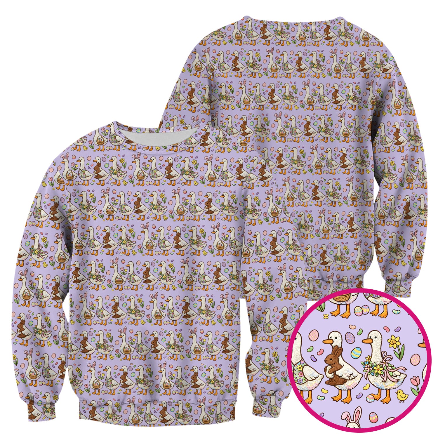 Easter Theme Duck and Bunny Egg Floral Print Scrub Top, Comfortable Scrubs for Nurses
