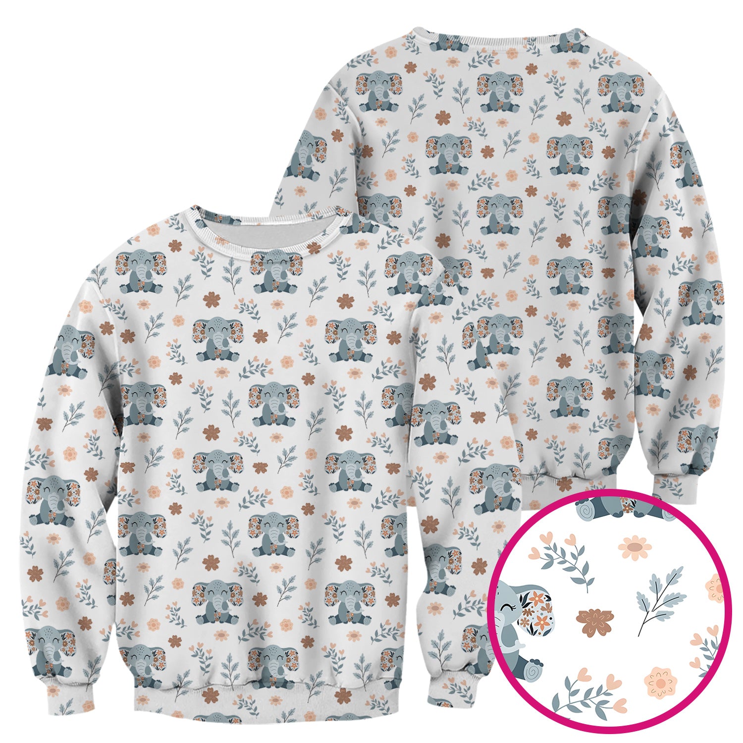 Cute Elephant Floral Print Scrub Top, Comfortable Scrubs for Nurses