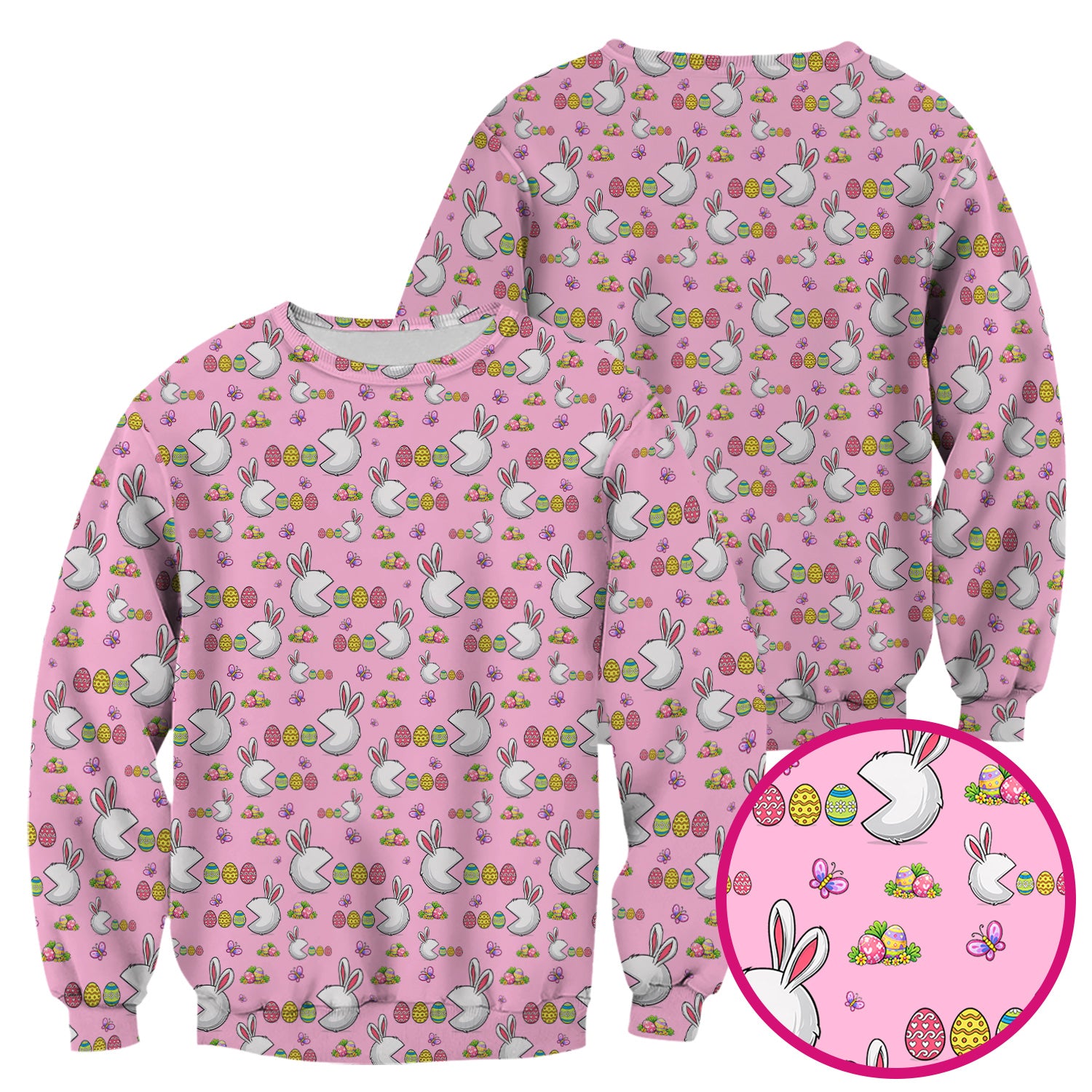 Easter Bunny and Colorful Eggs Print Scrub Top, Breathable Fabrics Nursing Uniform