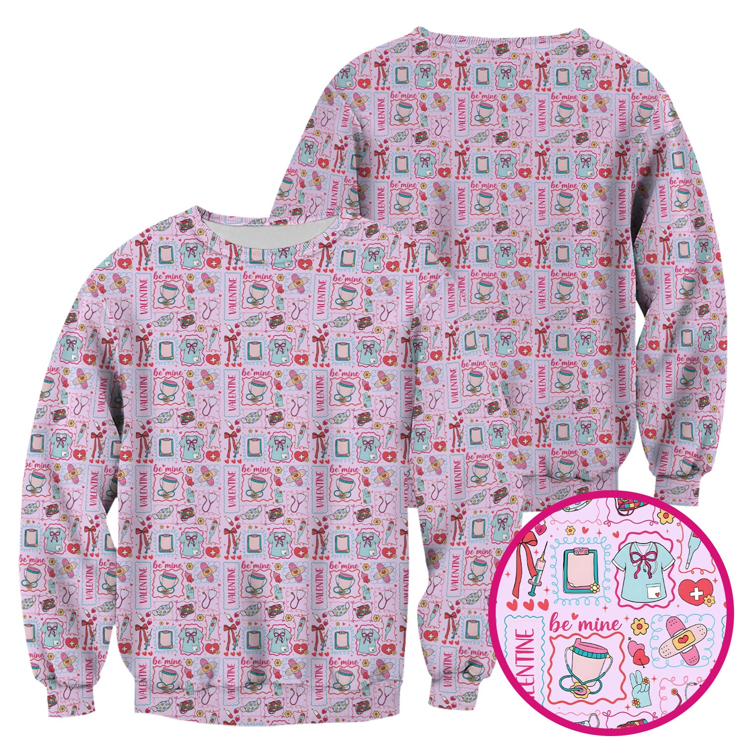 Valentine Medical Hearts Bandages Syringes Scrub Top, Comfortable Scrubs for Nurses