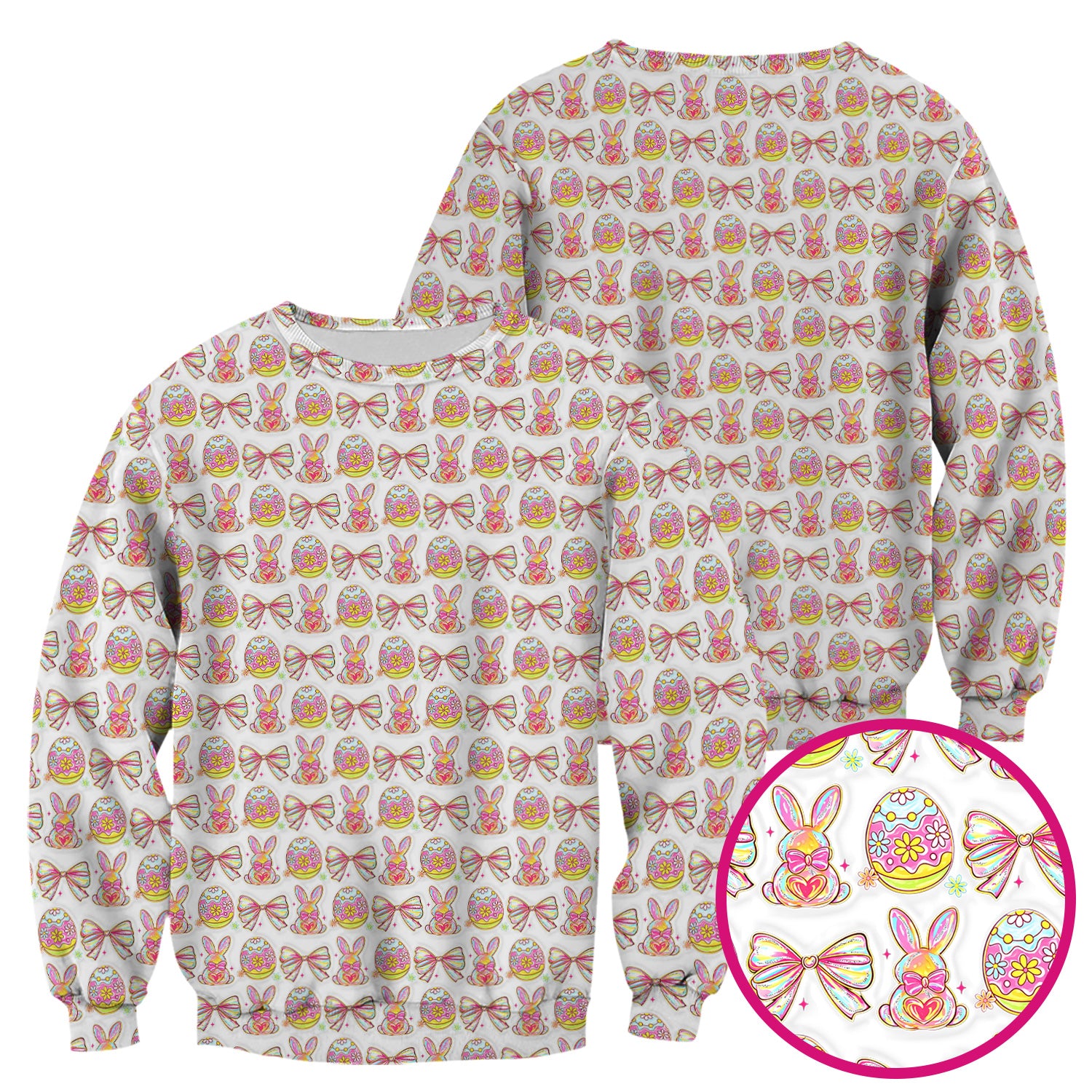 Easter Bunny Pastel Egg Bow Pattern Scrub Top, Breathable Fabrics Nursing Uniform