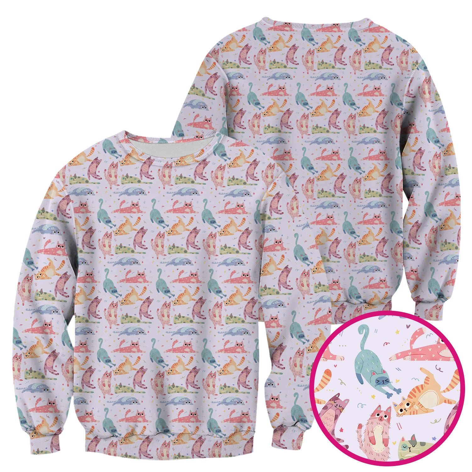 Funny Pastel Cat Pattern Medical Scrub Top, Breathable Fabrics Nursing Uniform