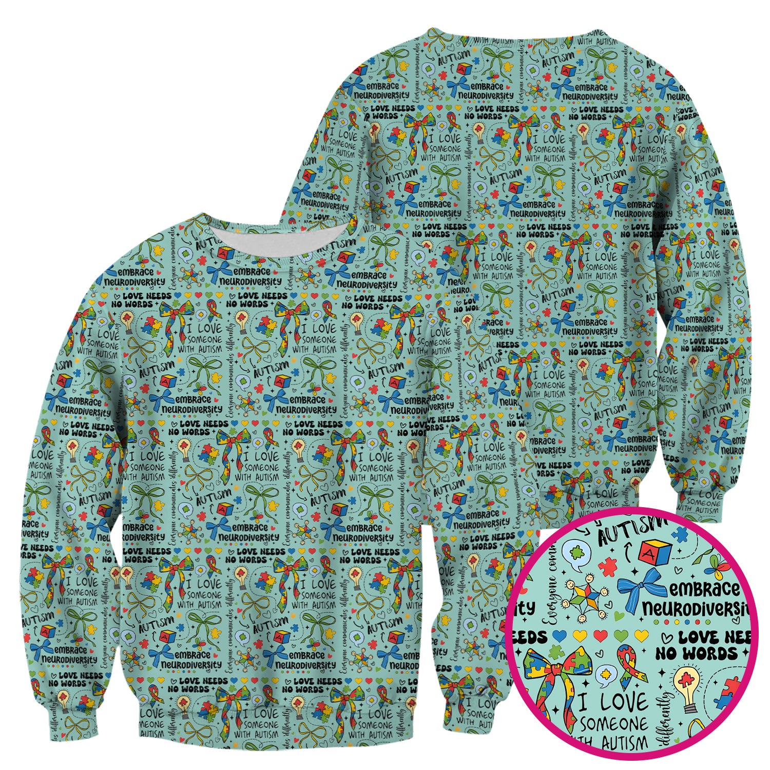 Autism Awareness Puzzle Ribbon Pattern Scrub Top, Breathable Fabrics Nursing Uniform
