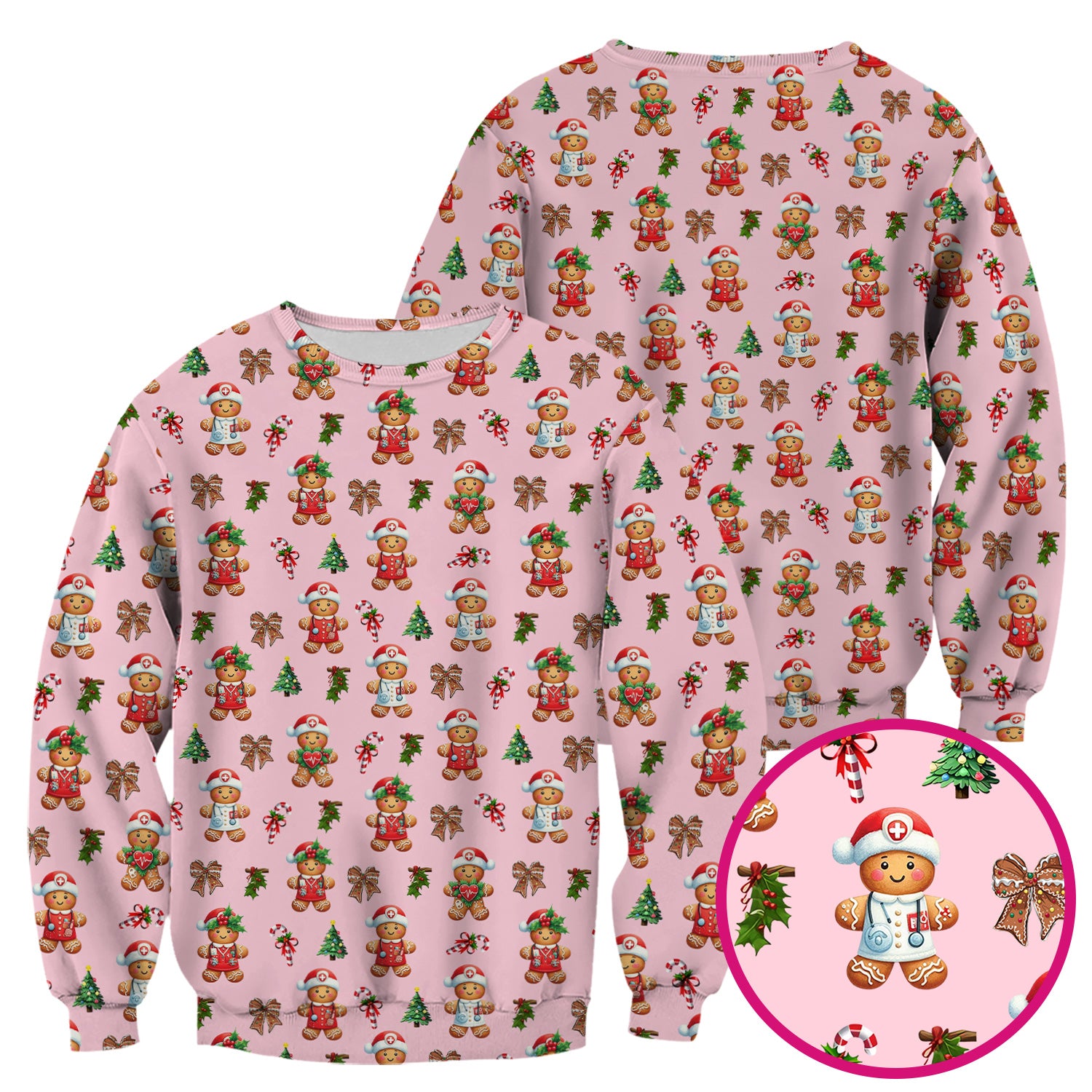 Funny Gingerbread Christmas Scrub Top - Cute Cookie with Bow Shirt - Festive Holiday Scrubs for Women