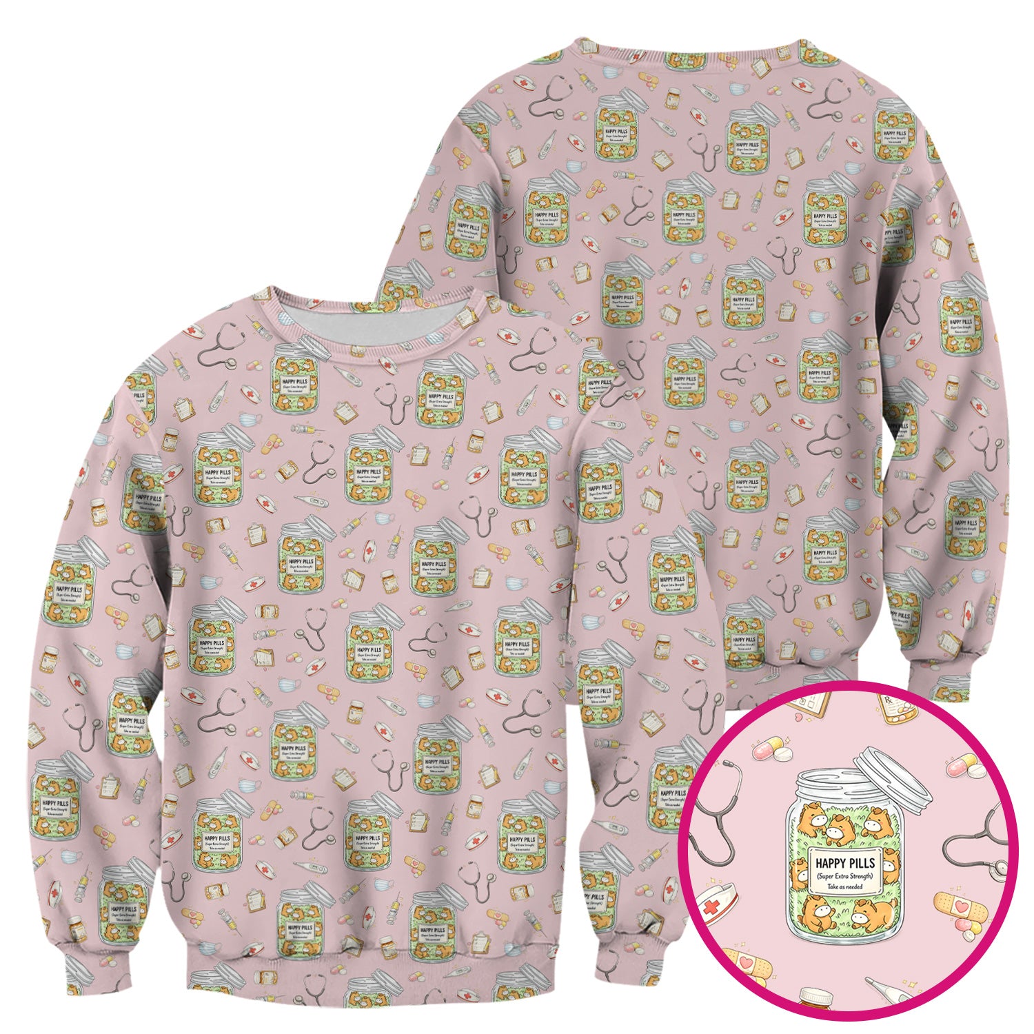 Happy Pills Horse Medical Print Nurse Scrub Top, Comfortable Scrubs for Nurses