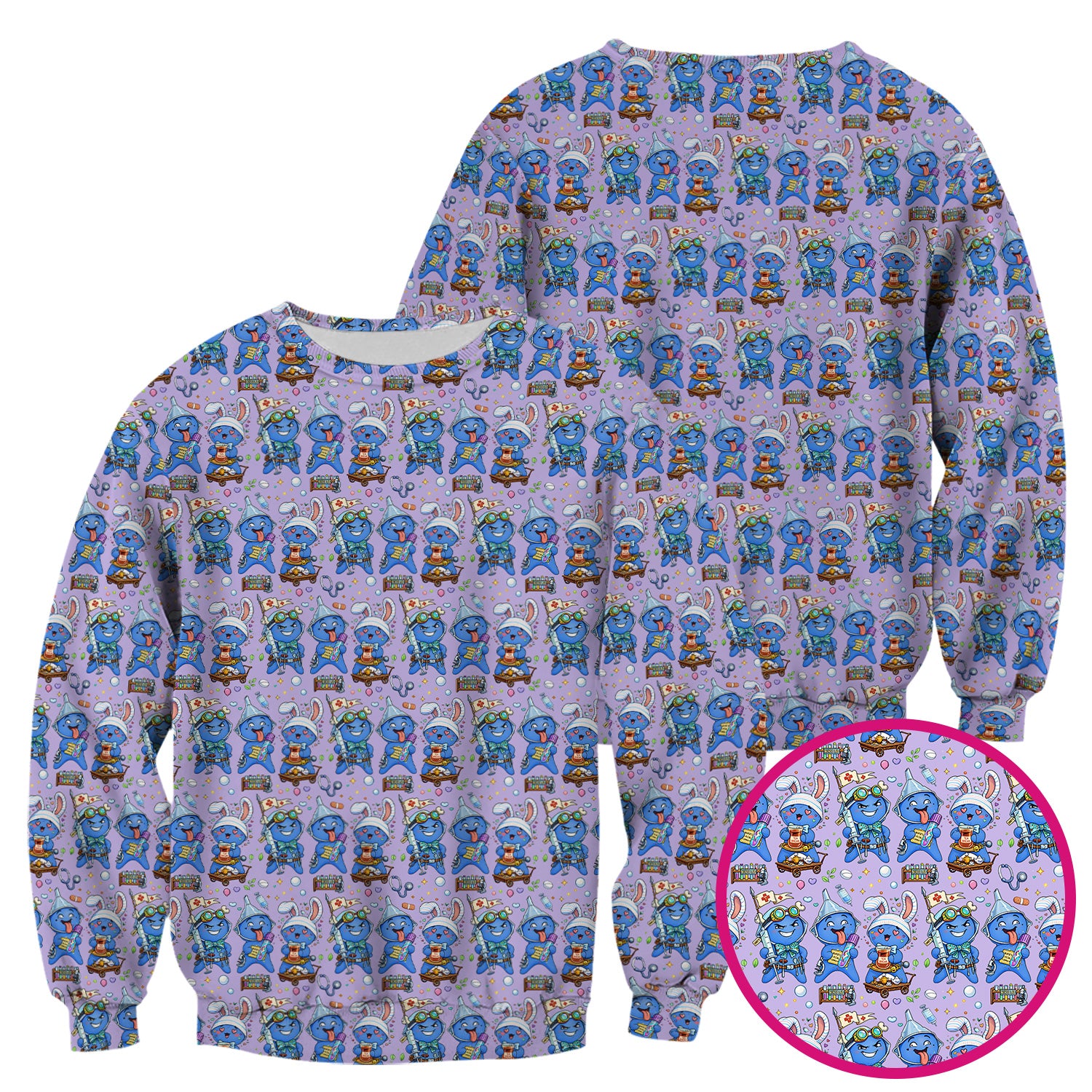 Cute Glove Doll Hospital Medical Cartoon Nurse Pattern Scrub Top, Comfortable Scrubs for Nurses