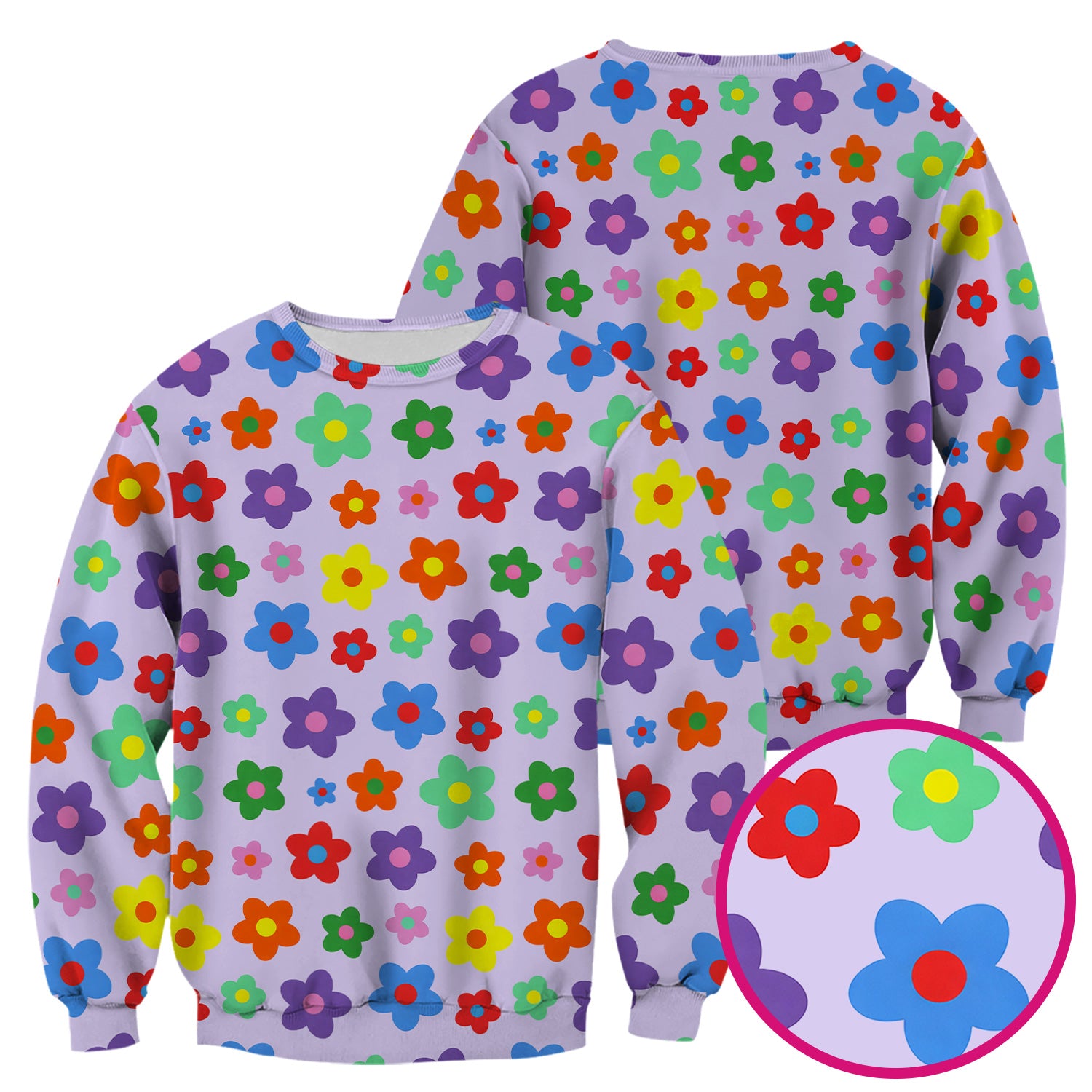 Colorful Retro Flower Pattern Print Scrub Top, Breathable Fabrics Nursing Uniform
