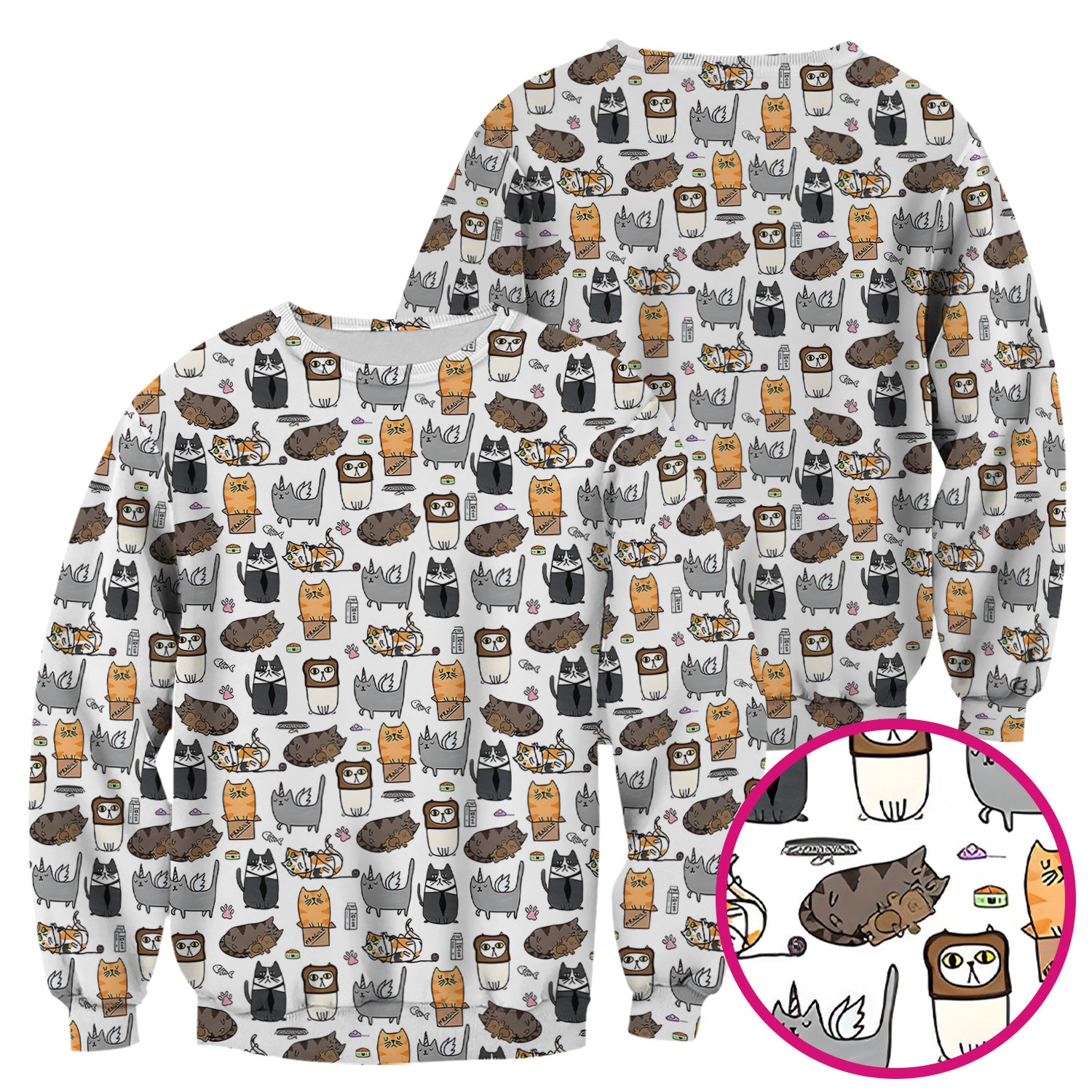 Lazy Cat Doodle Pattern Scrub Top, All Over Cozy Kitty Nursing Uniform for Women