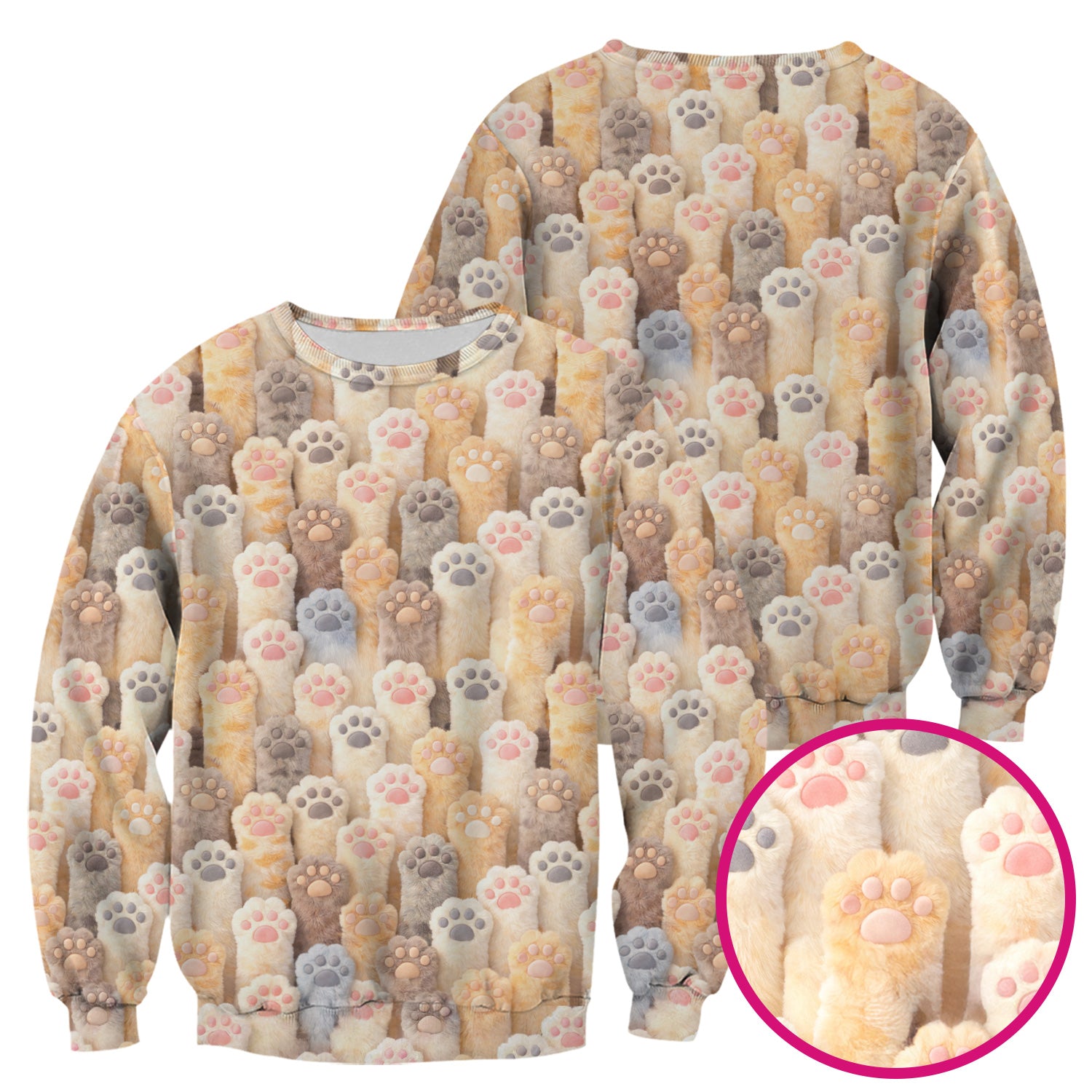 Cute Fluffy Cat Paw Pattern Scrub Top, Comfortable Scrubs for Nurses