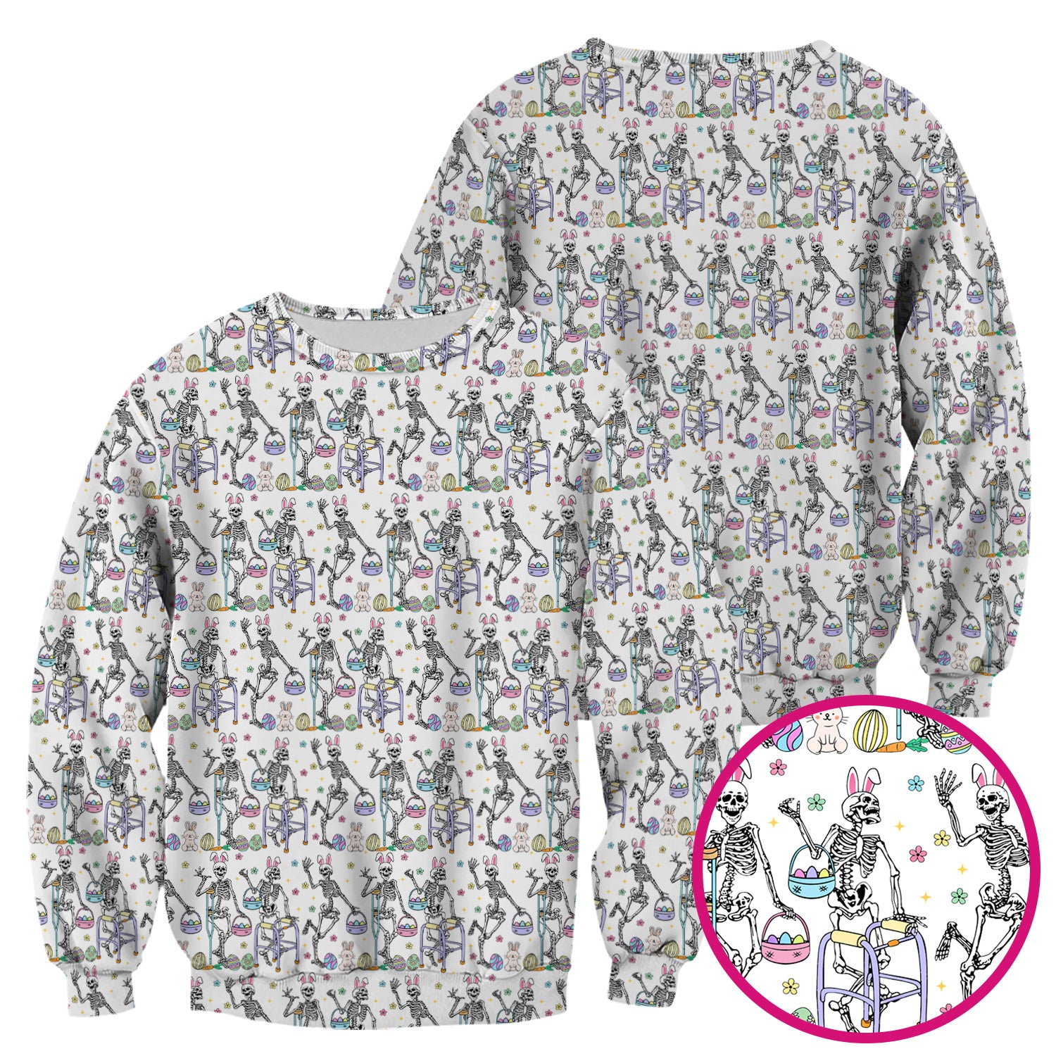 Fun Skeleton Bunny Easter Print Scrub Top, Comfortable Scrubs for Nurses