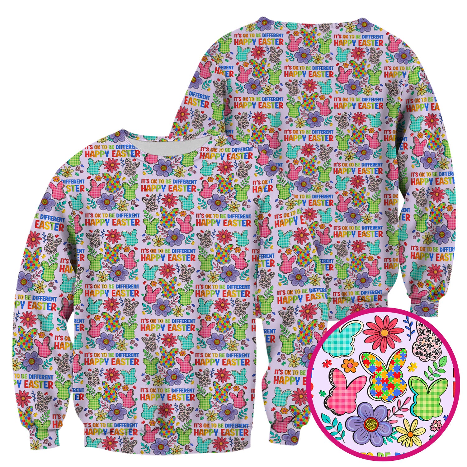 Happy Easter Bunny Floral Print Scrub Top, Breathable Fabrics Nursing Uniform